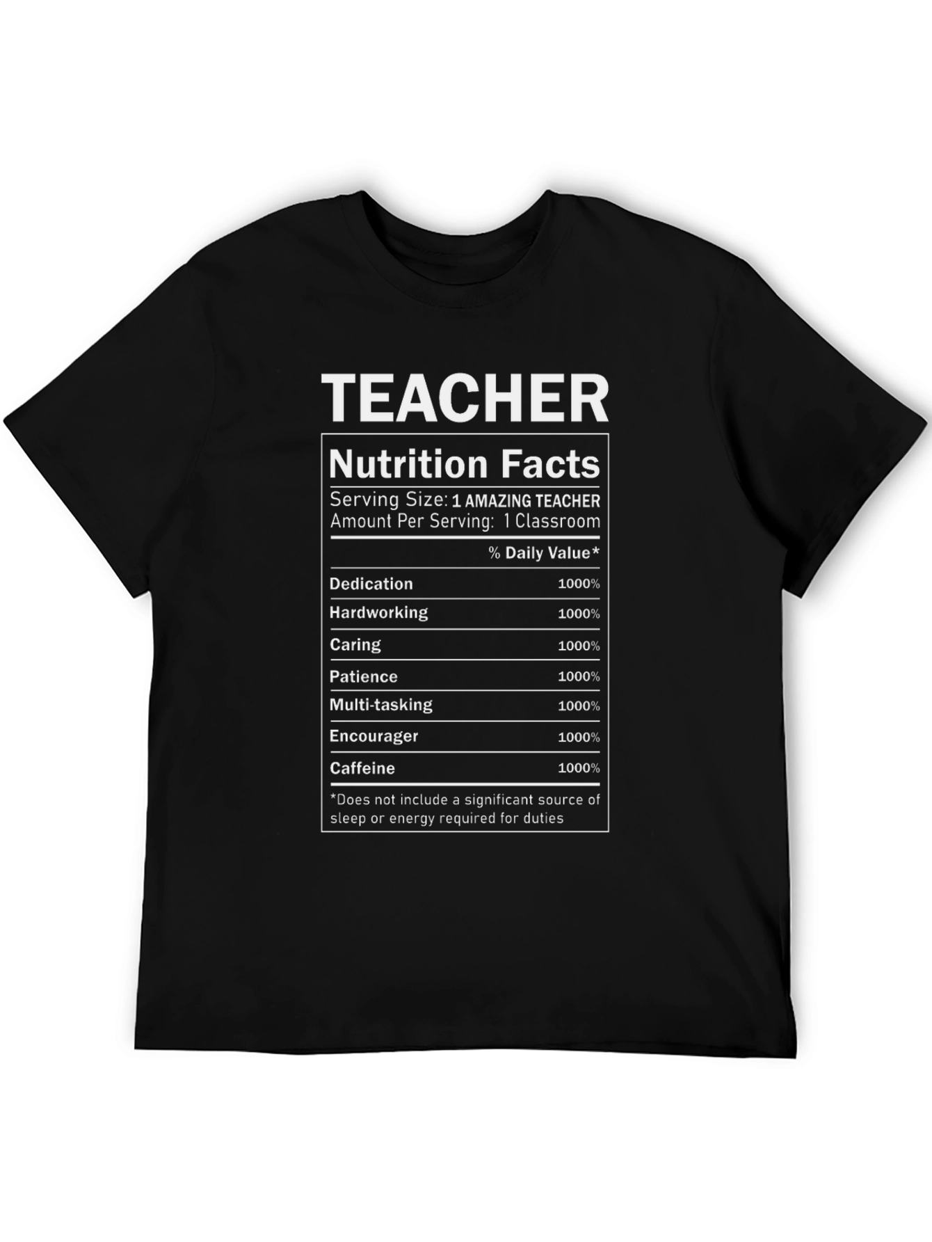 Black Teacher Nutrition Facts Graphic Novelty T-Shirt view 5