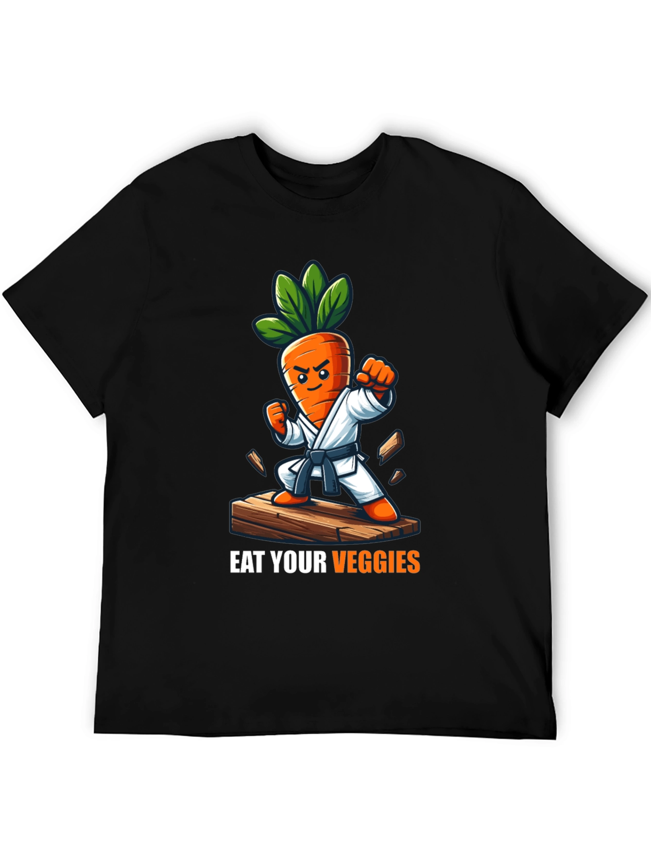 Black Eat Your Veggies Karate Carrot T-Shirt view 5