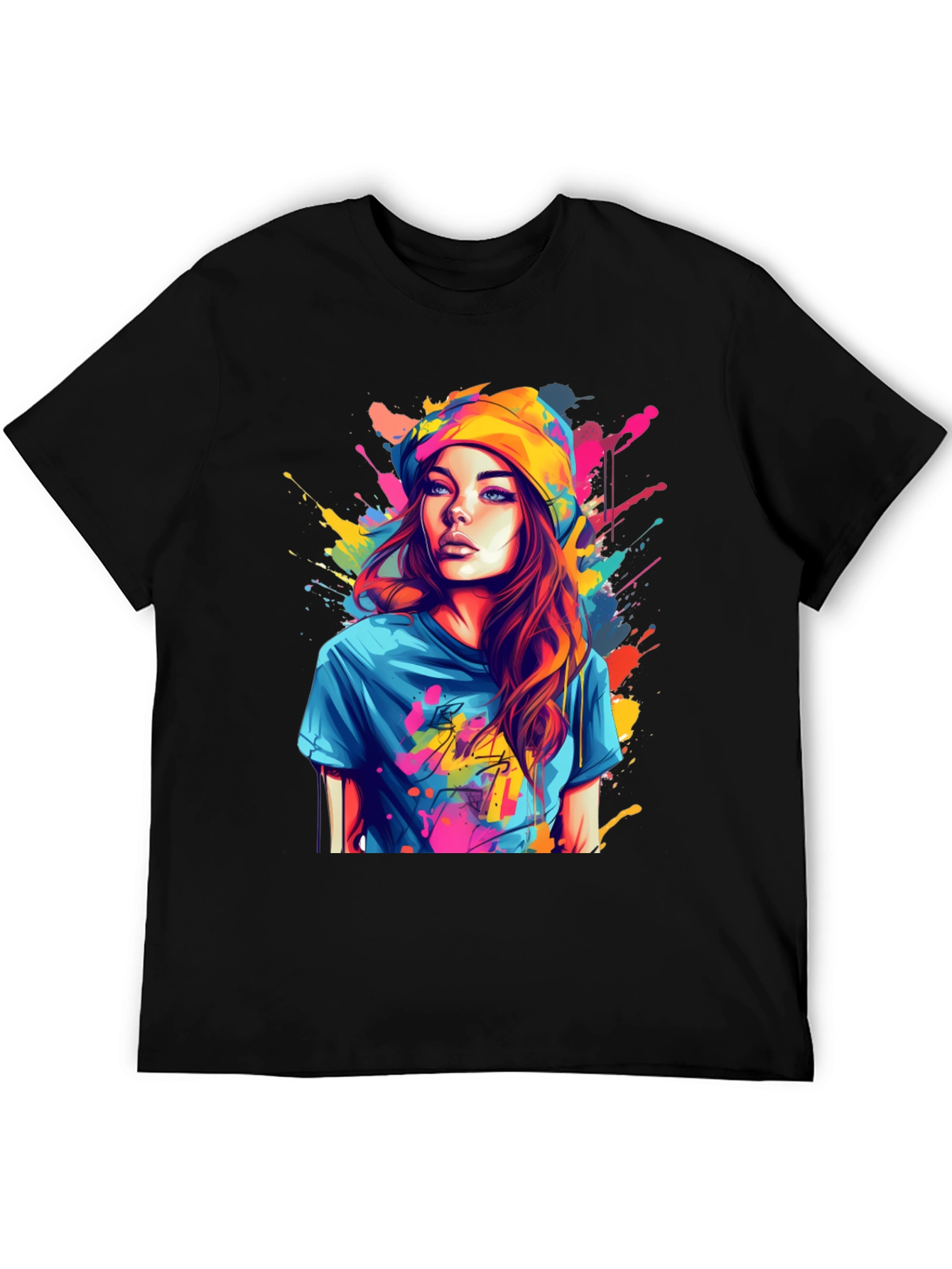 Black Colorful Art Girl T-Shirt view 5