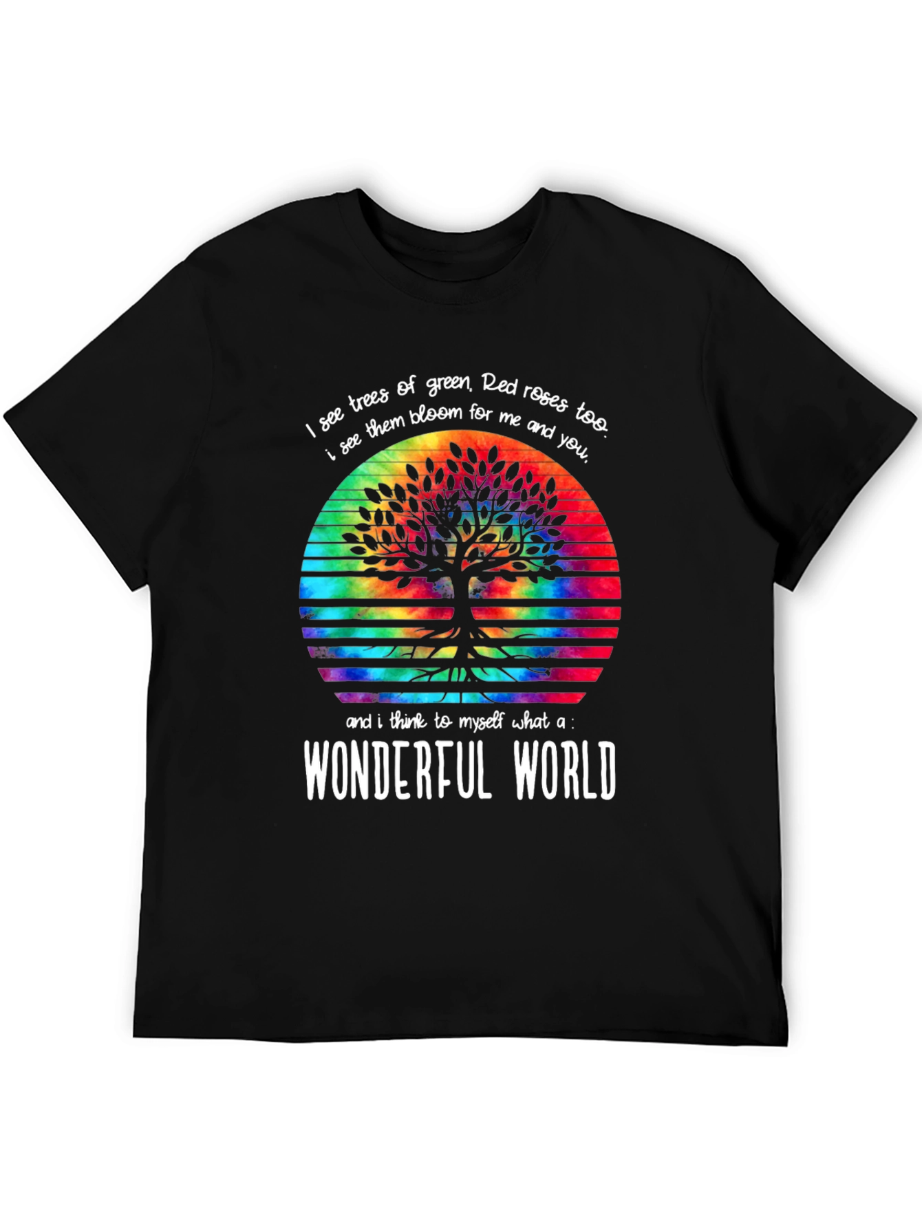 Black Wonderful World Tree Tie-Dye Graphic Tee view 5