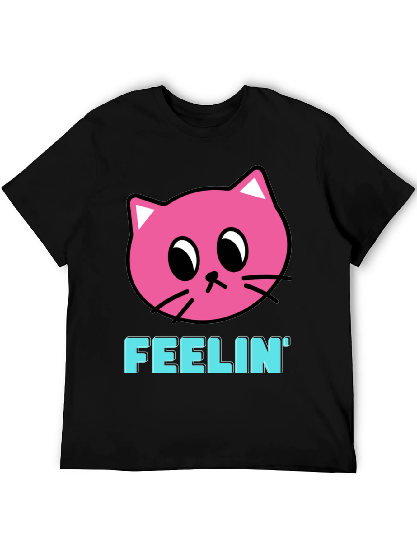 Black Feelin' Pink Cat Graphic Black T-Shirt view 5