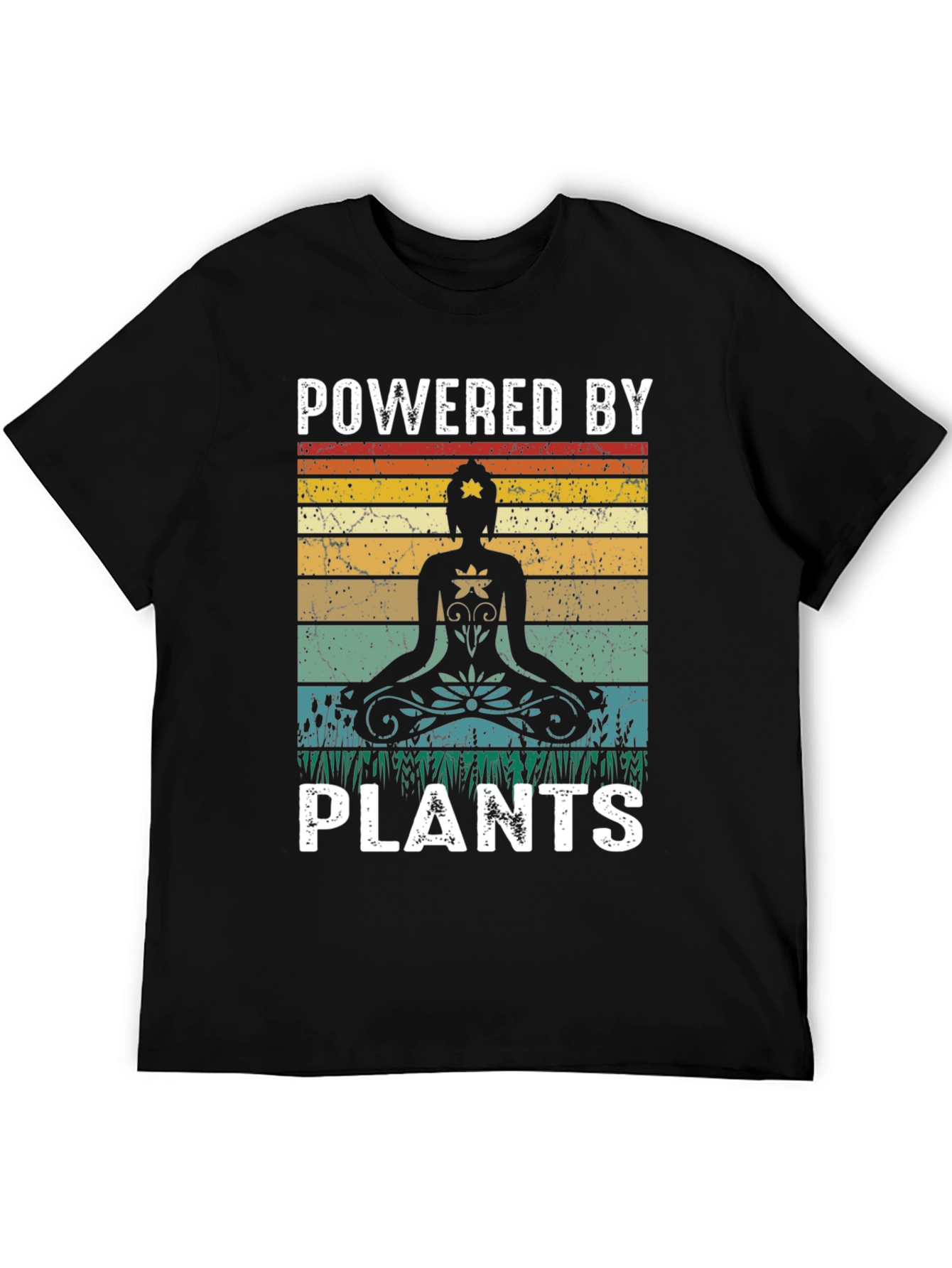 Black Powered by Plants Yoga Meditation Black T-Shirt view 5
