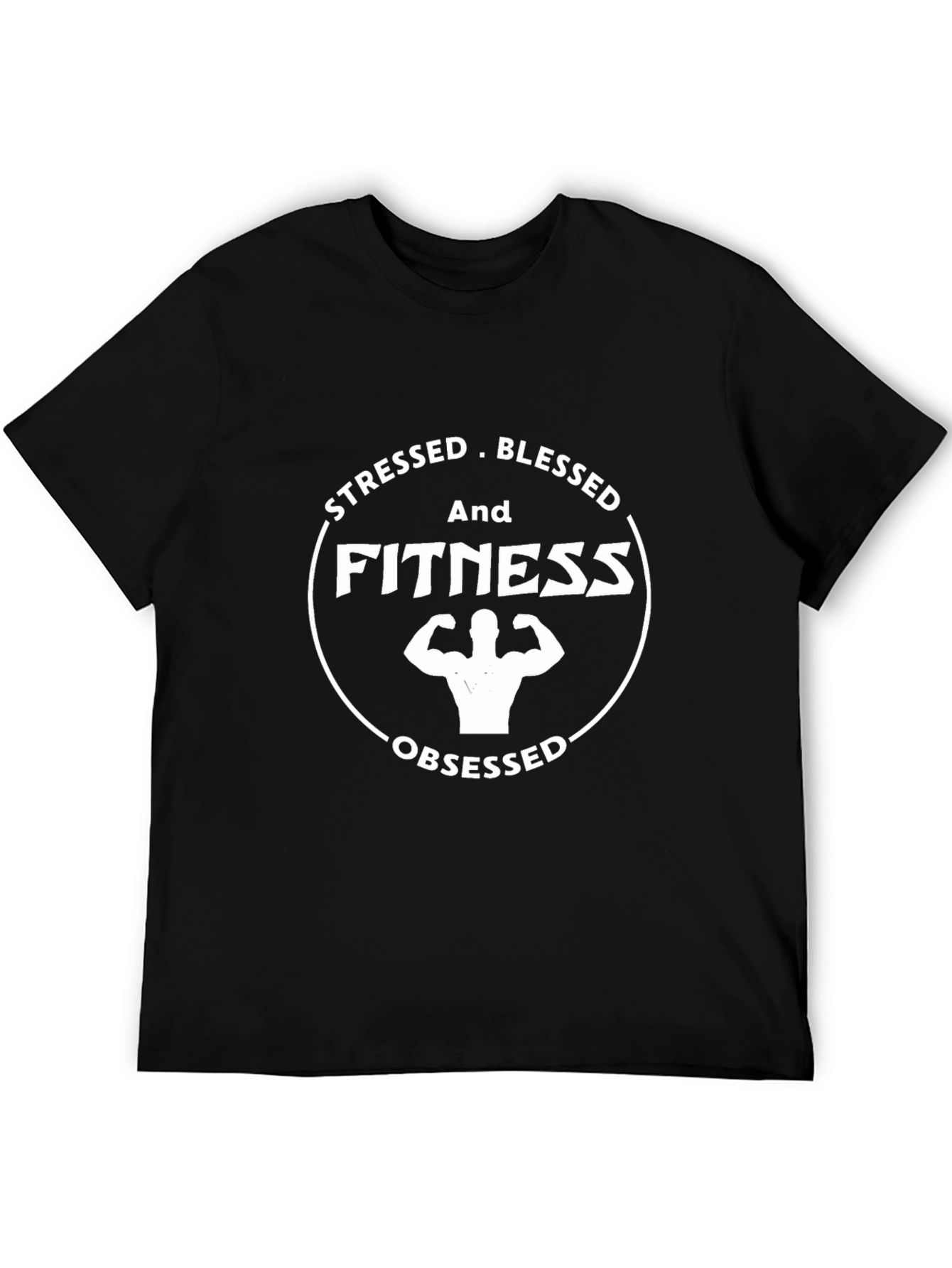 Black Stressed Blessed Fitness Obsessed Black T-Shirt view 5