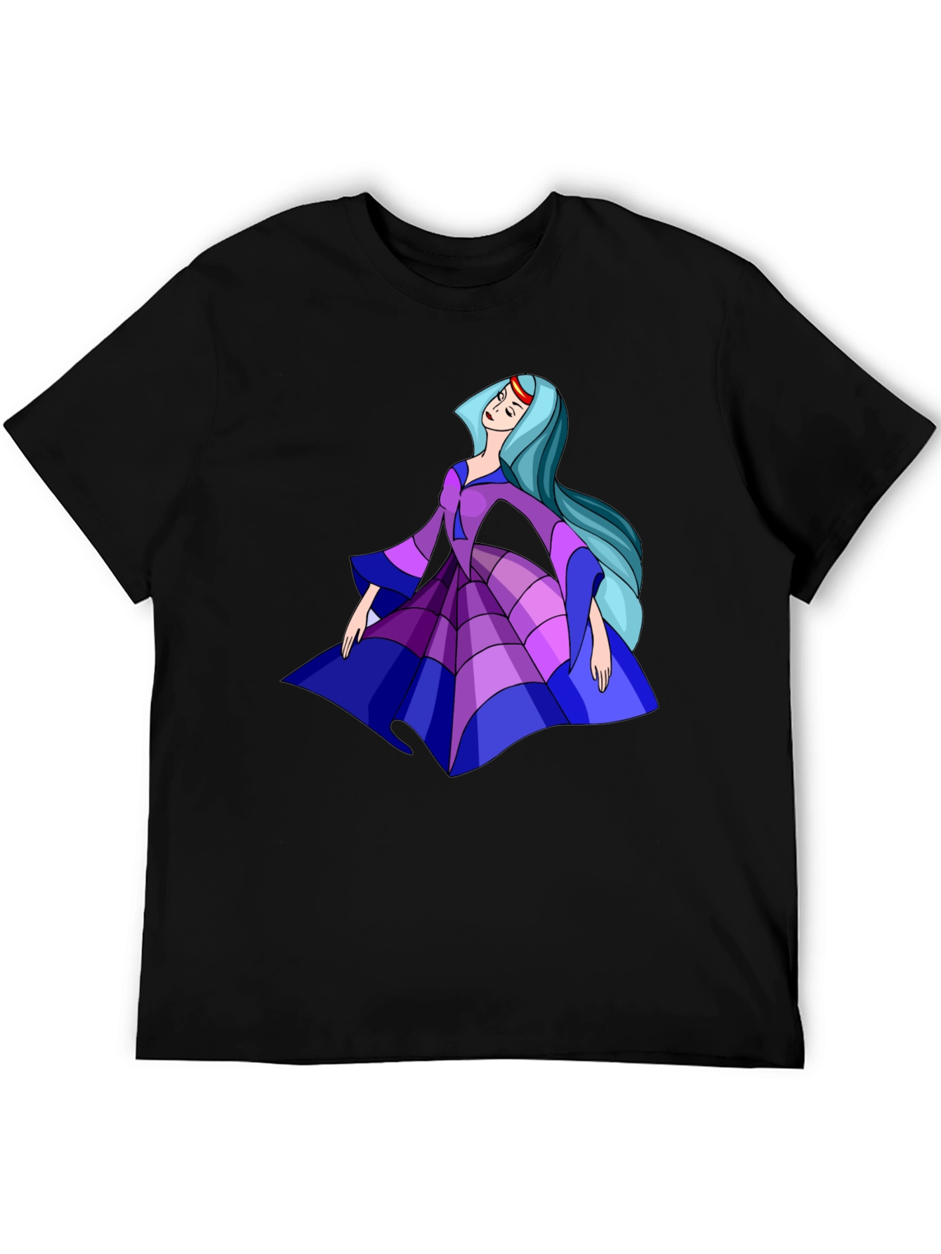 Cartoon Princess Graphic Tee - Black Cotton Casual Shirt - 5