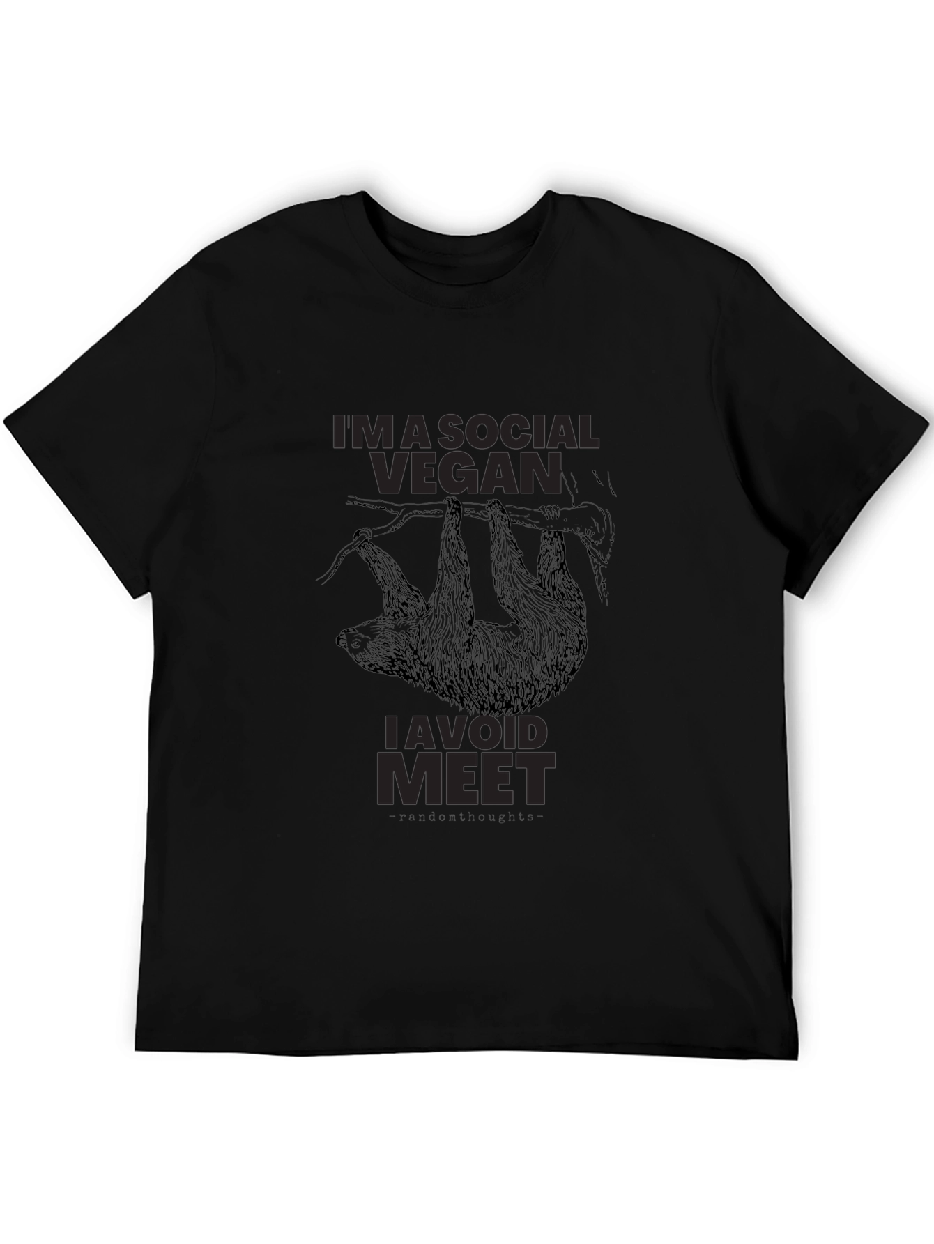 Black Social Vegan Sloth T-Shirt - Avoid Meet! view 5