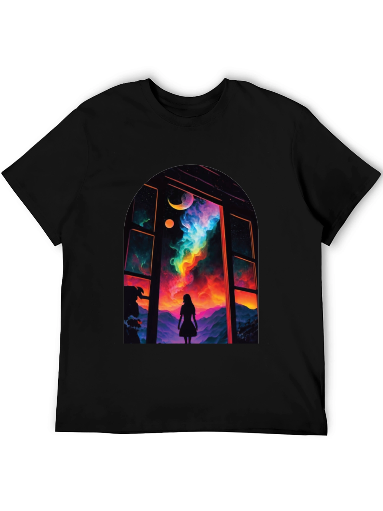 Black Cosmic Window Graphic Tee - Black Cotton Blend view 5