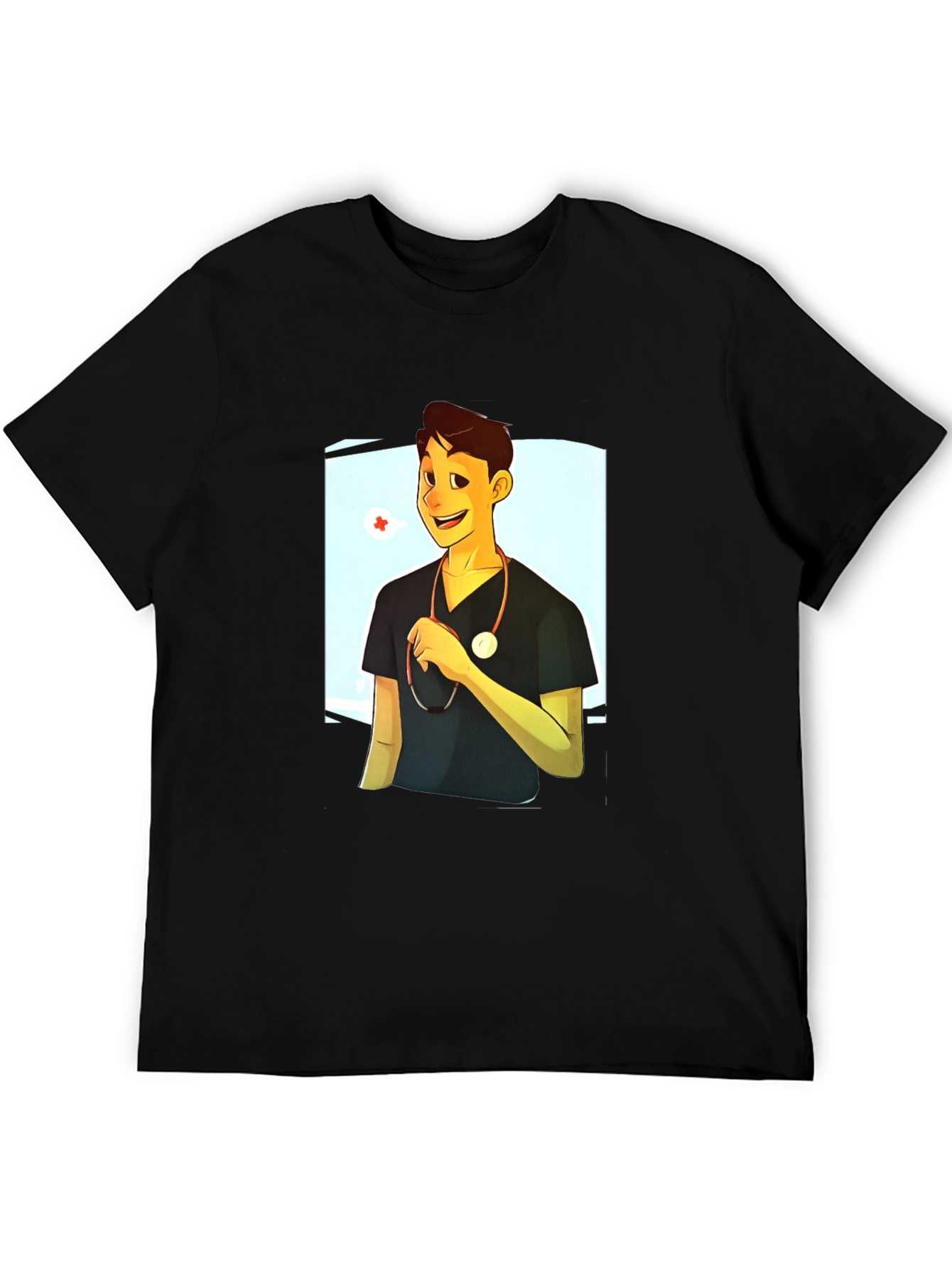 Black Cartoon Doctor Graphic Black T-Shirt view 5