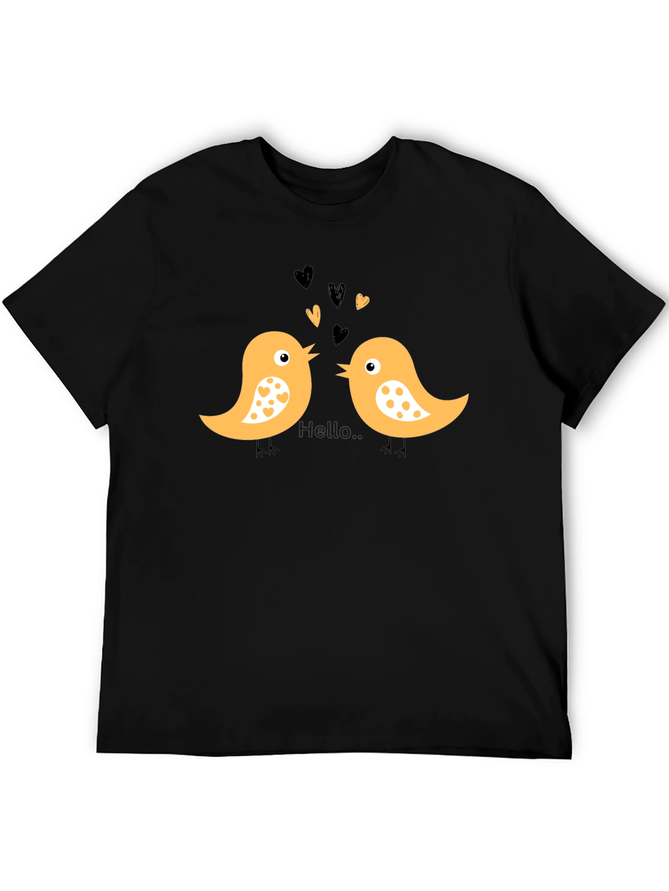 Black Cute Bird Love T-Shirt - Black Cotton Tee view 5
