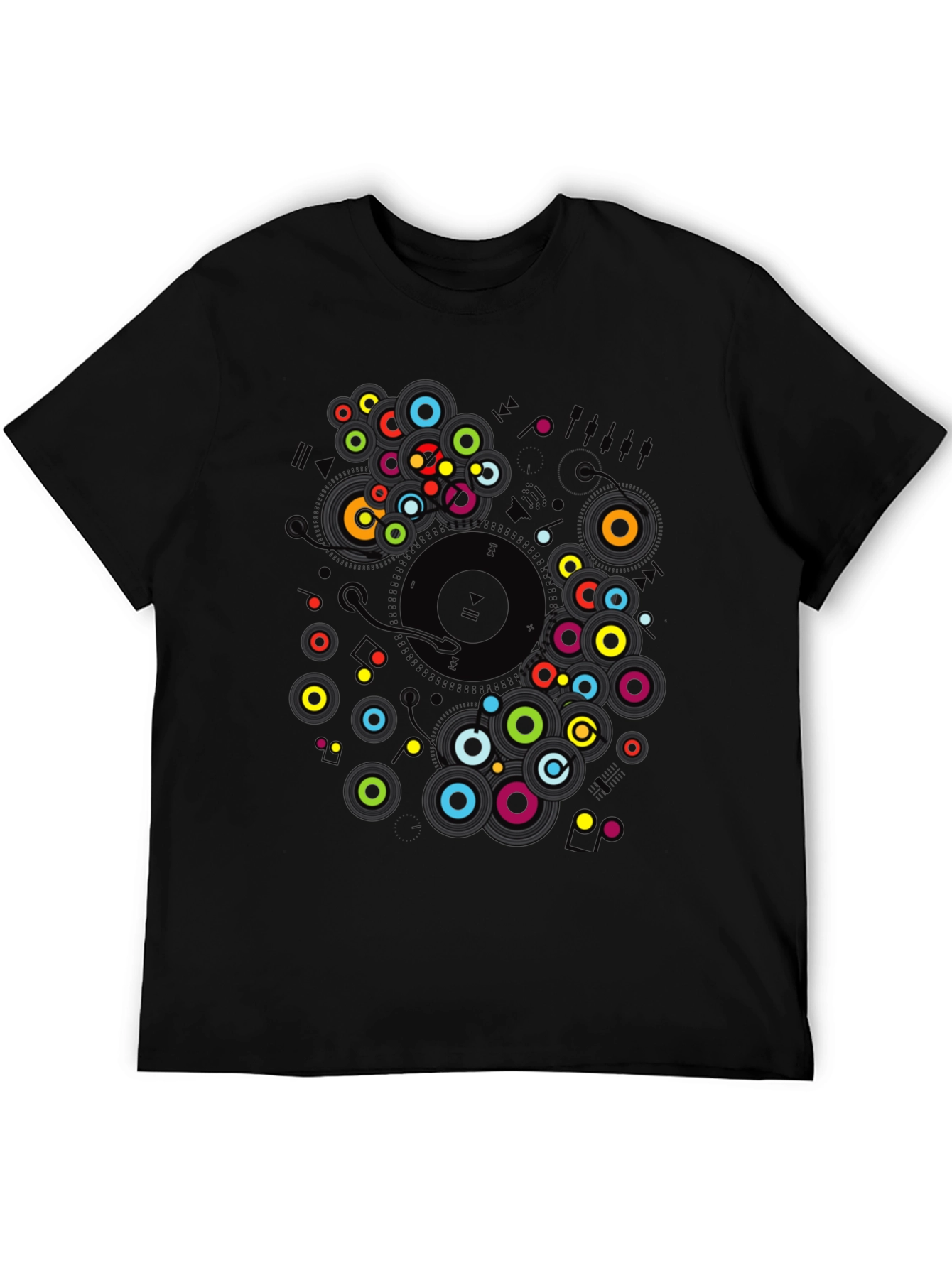 Black Retro Vinyl Record Graphic T-Shirt view 5