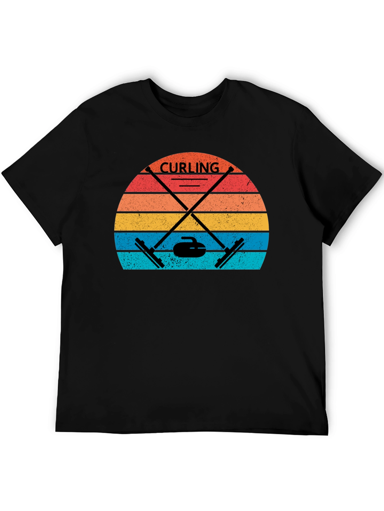 Black Retro Curling T-Shirt - Vintage Sunset Design view 5