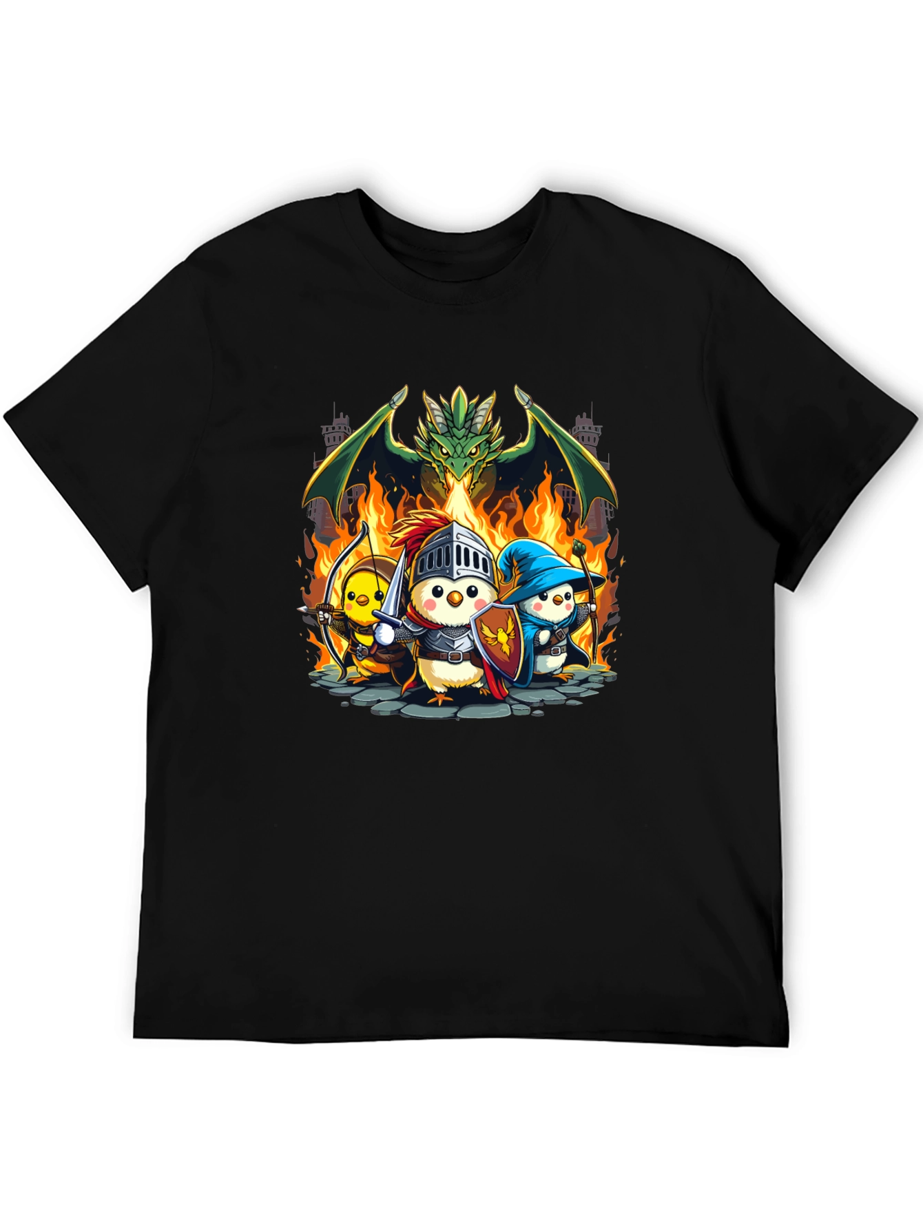 Black Fantasy Chickens Dragon T-Shirt view 5