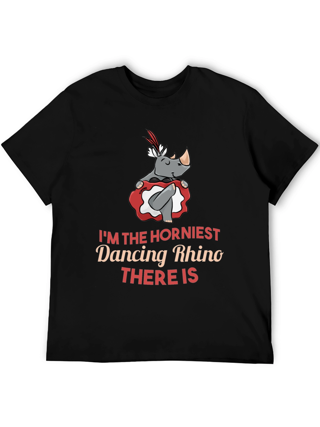 Black Funny Dancing Rhino Graphic T-Shirt view 5