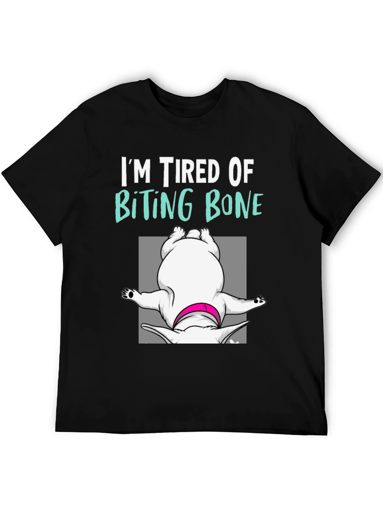 Black Tired of Biting Bone T-Shirt Funny Dog Graphic Tee view 5