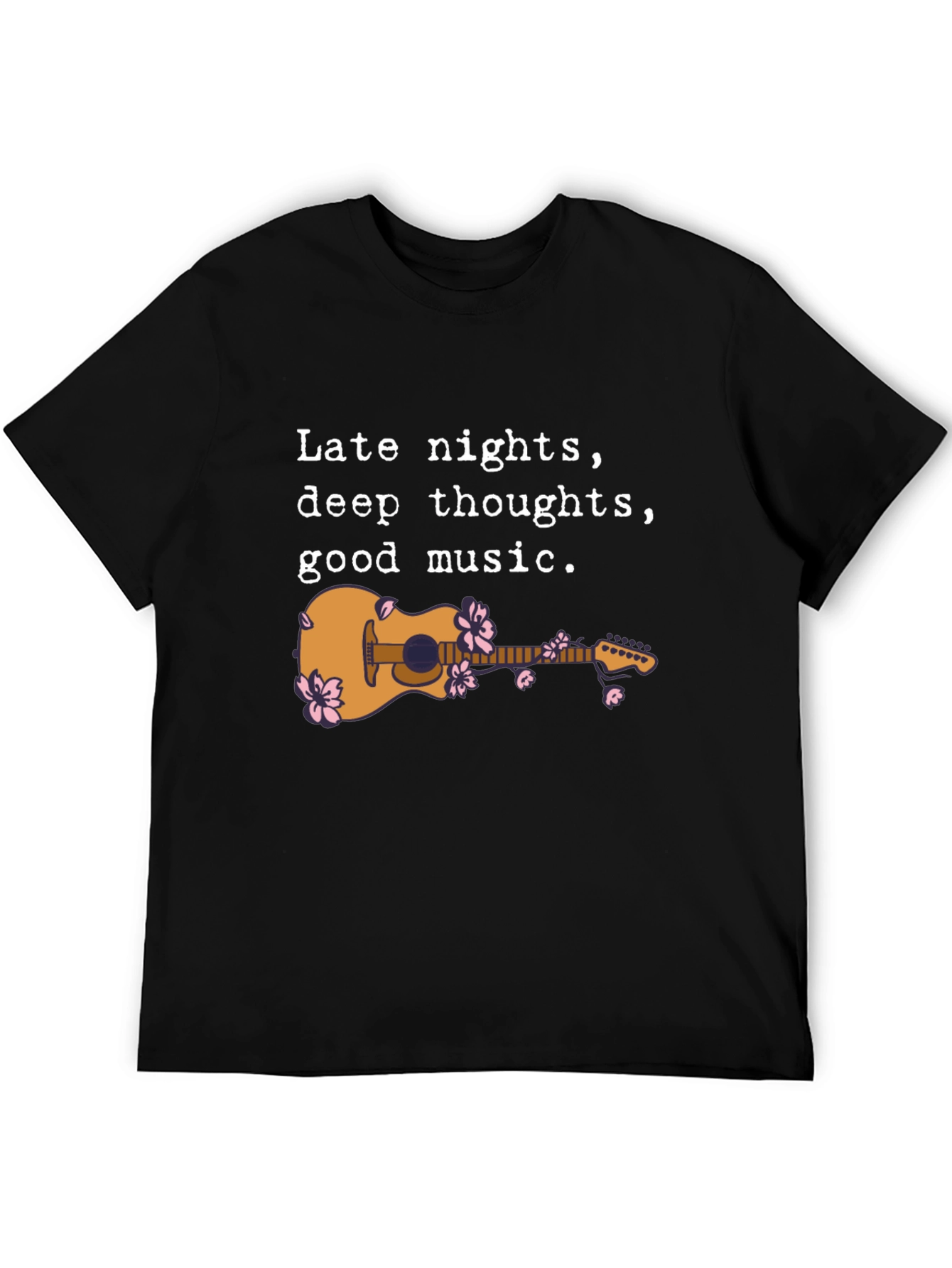 Black Late Night Guitar Graphic Tee - Black view 5