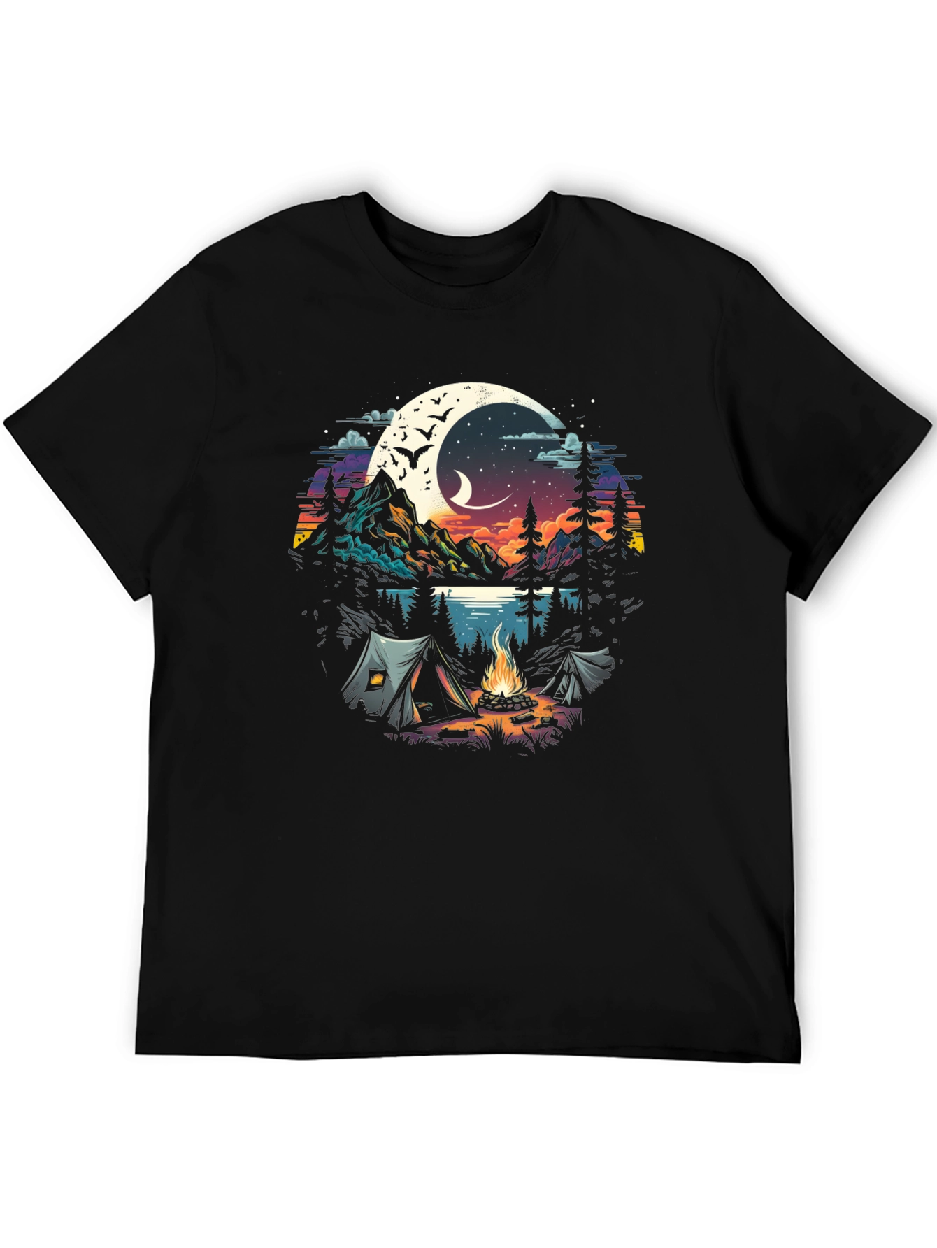 Black Camping Under the Moon Graphic Tee view 5