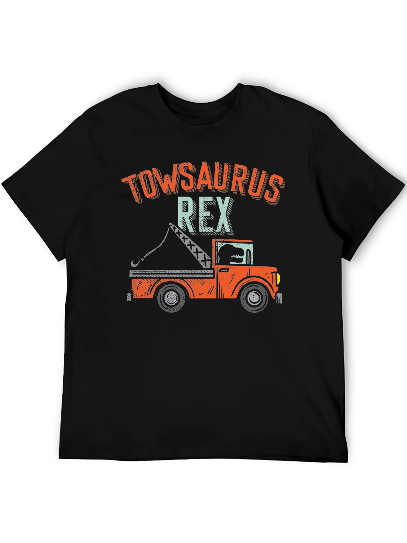 Black TowSaurus Rex T-Shirt - Funny Tow Truck Dinosaur Tee view 5