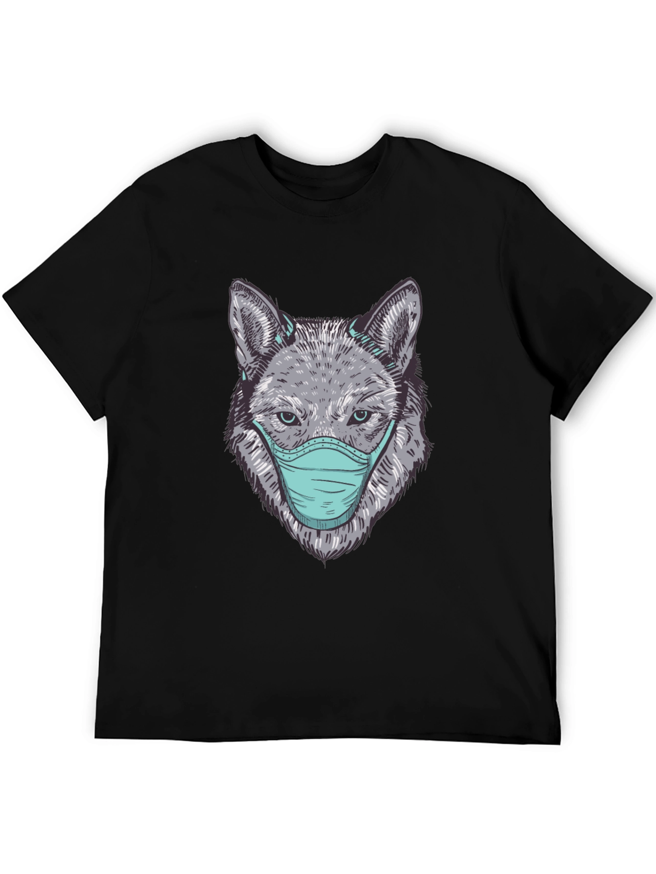 Black Wolf Face Mask Graphic Tee - Protect Yourself in Style view 5