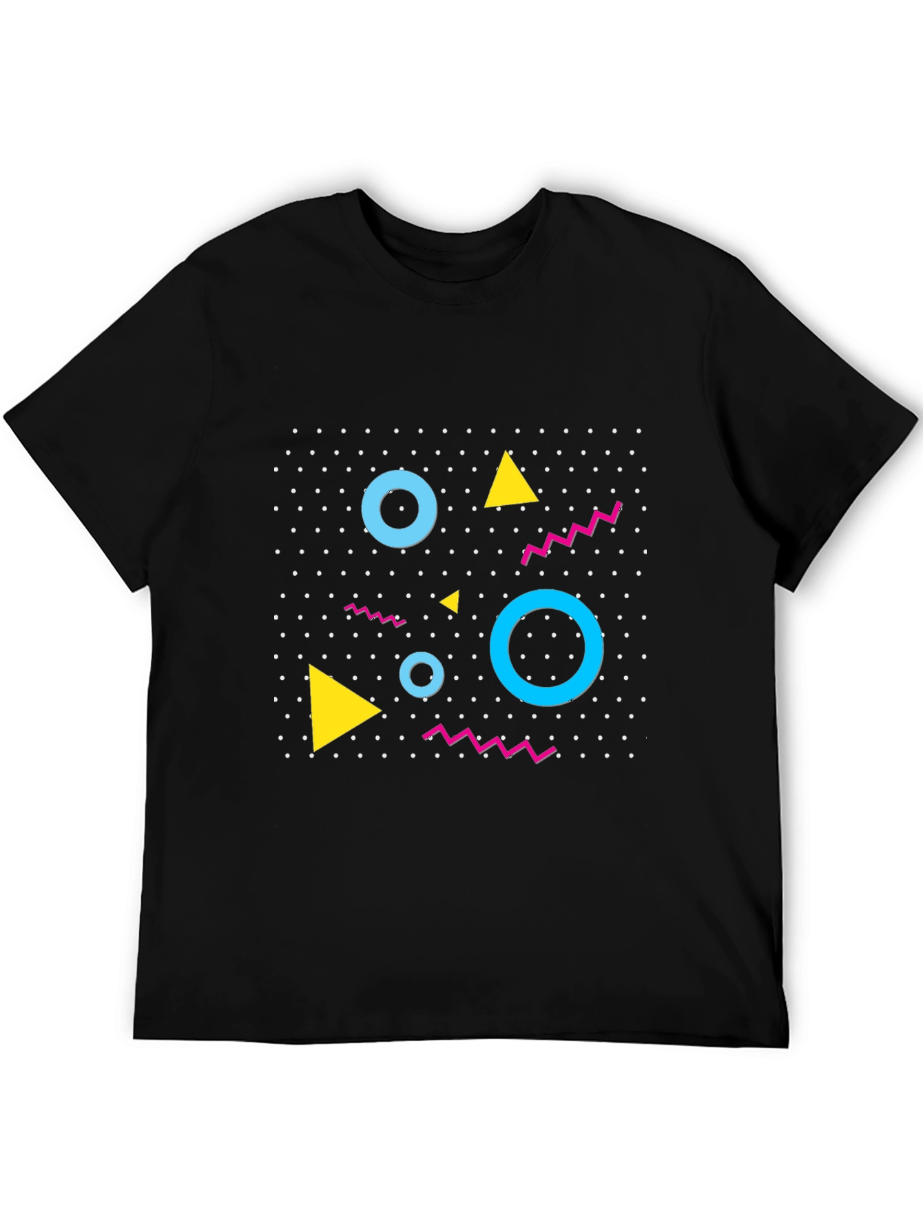 Black Retro Geometric Pattern Black T-Shirt view 5