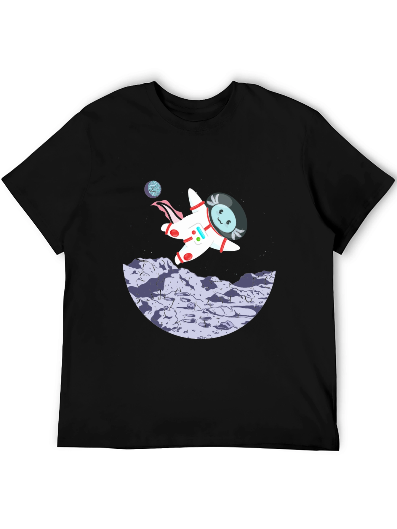 Black Astronaut Cartoon Graphic Black T-Shirt view 5