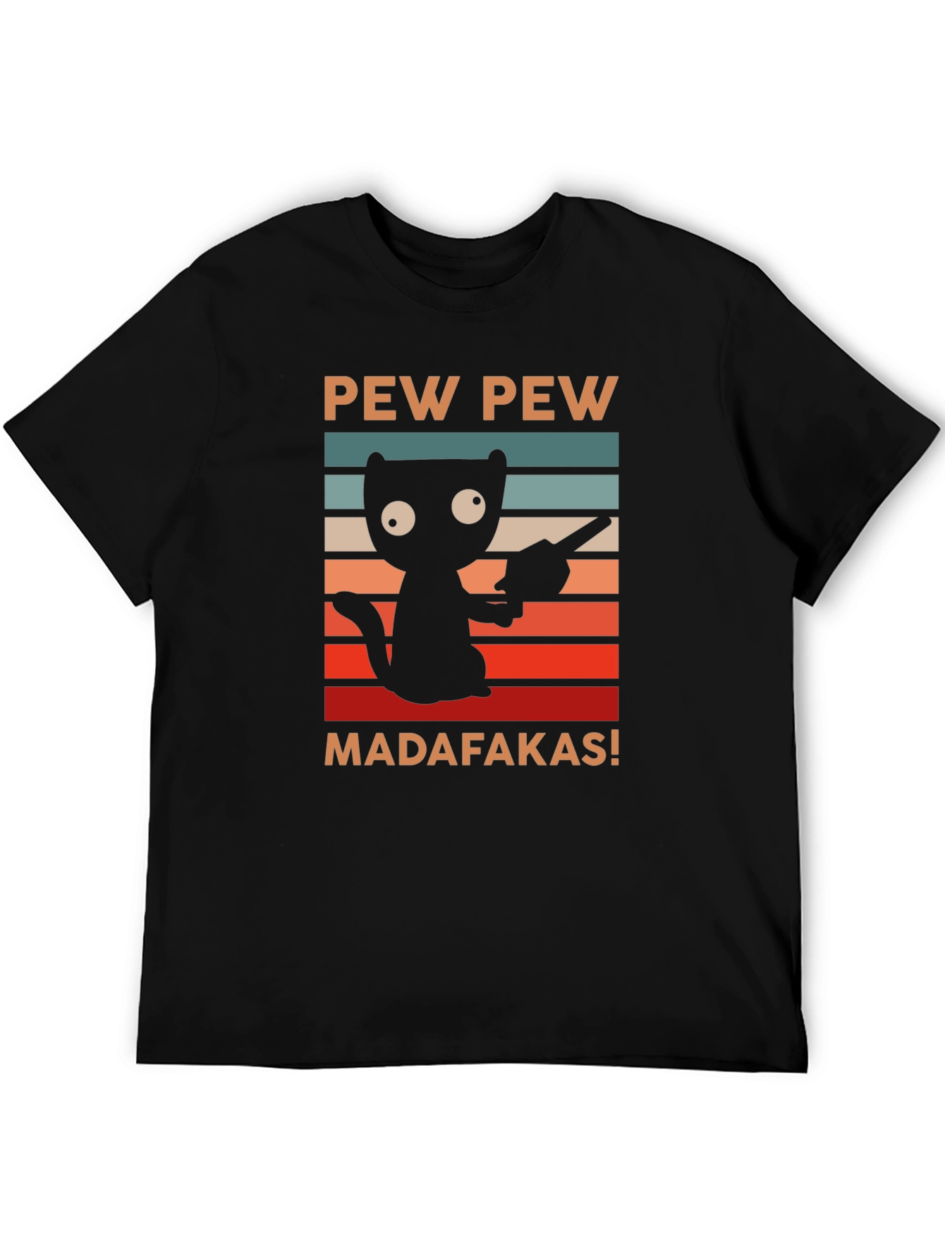 Black Pew Pew Madafakas Cat T-Shirt view 5