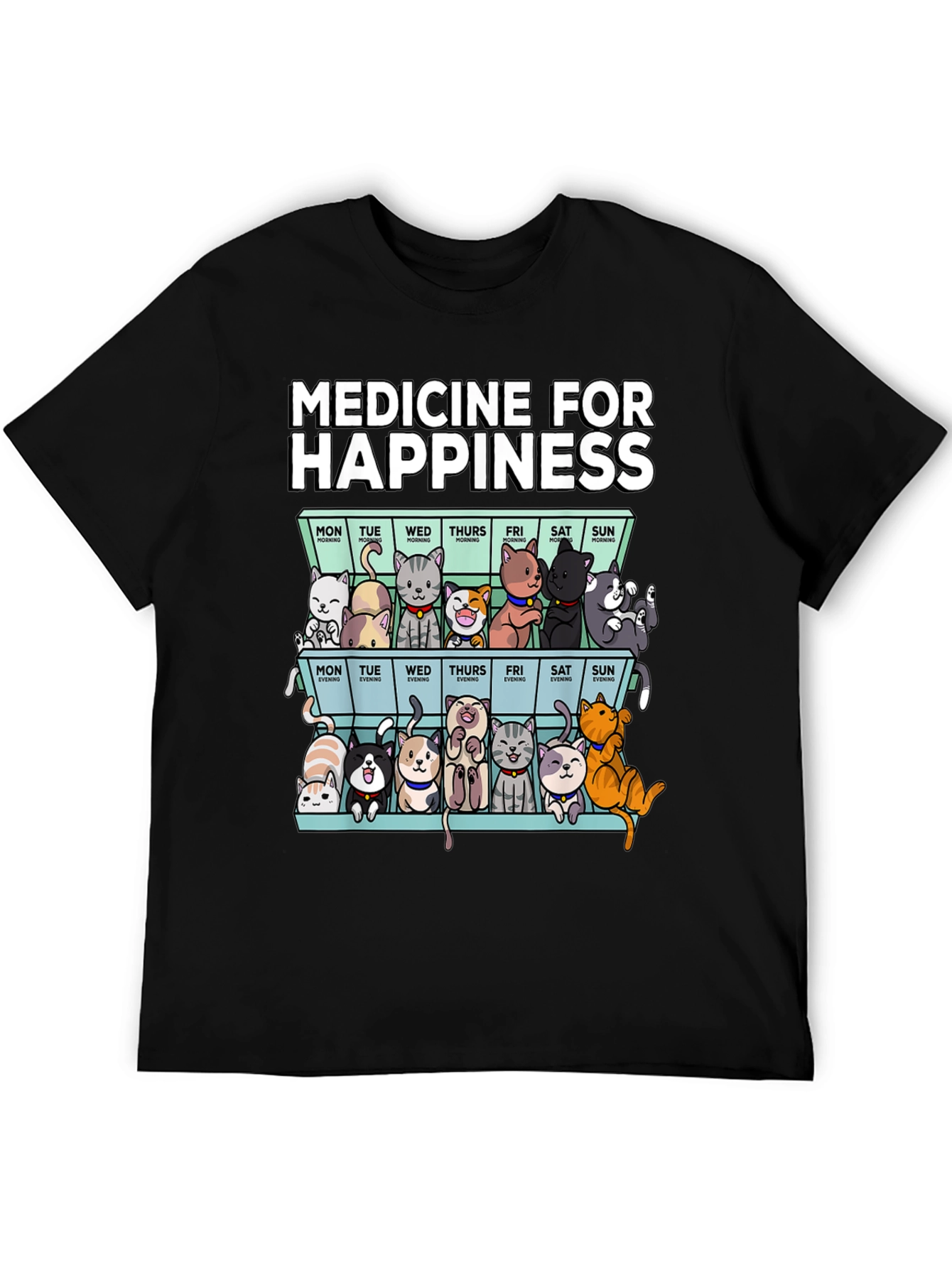 Black Medicine for Happiness Cat Pill Box Black T-Shirt view 5
