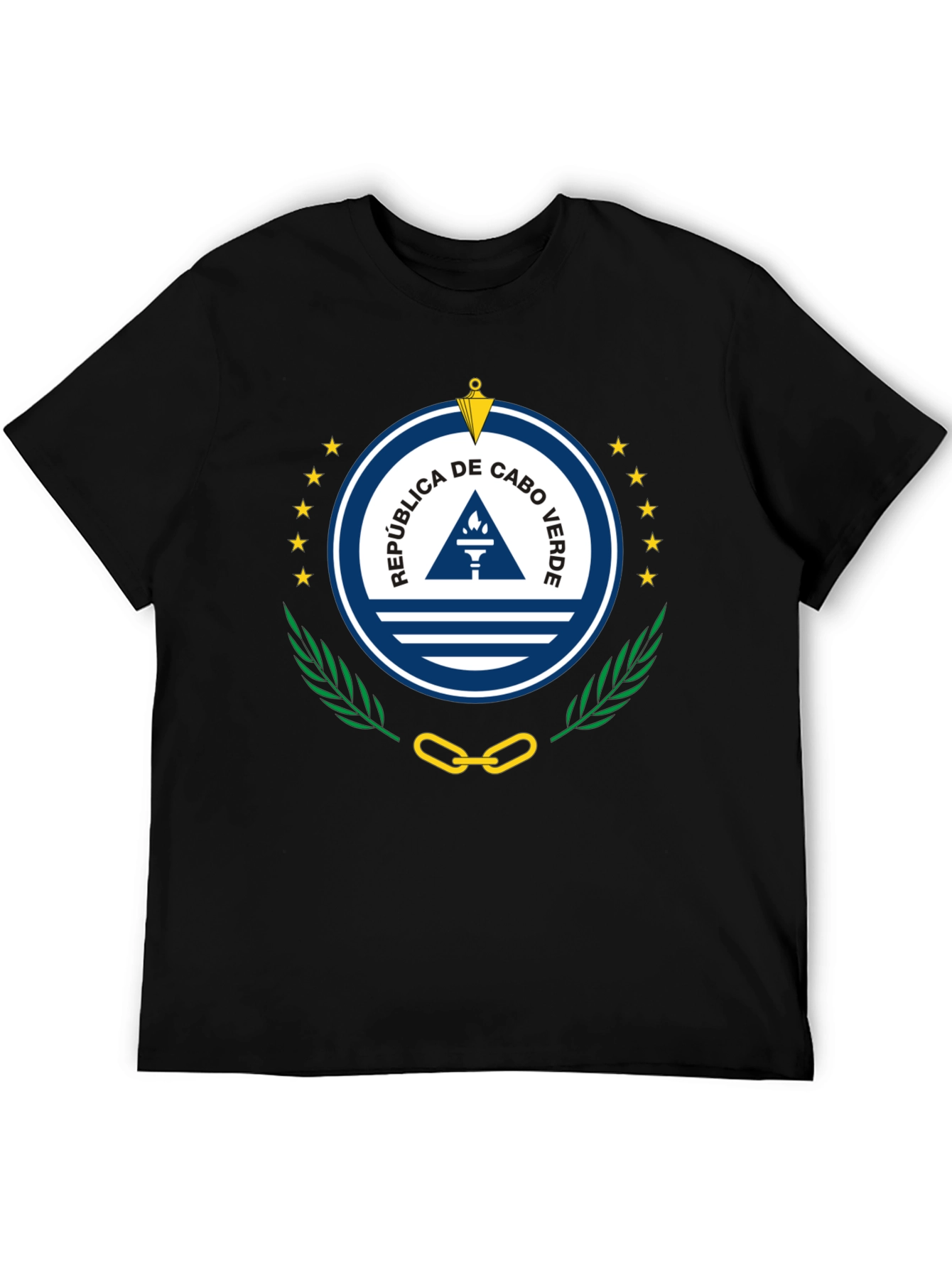 Cape Verde Flag Emblem T-Shirt - Black Crew Neck Tee - 5