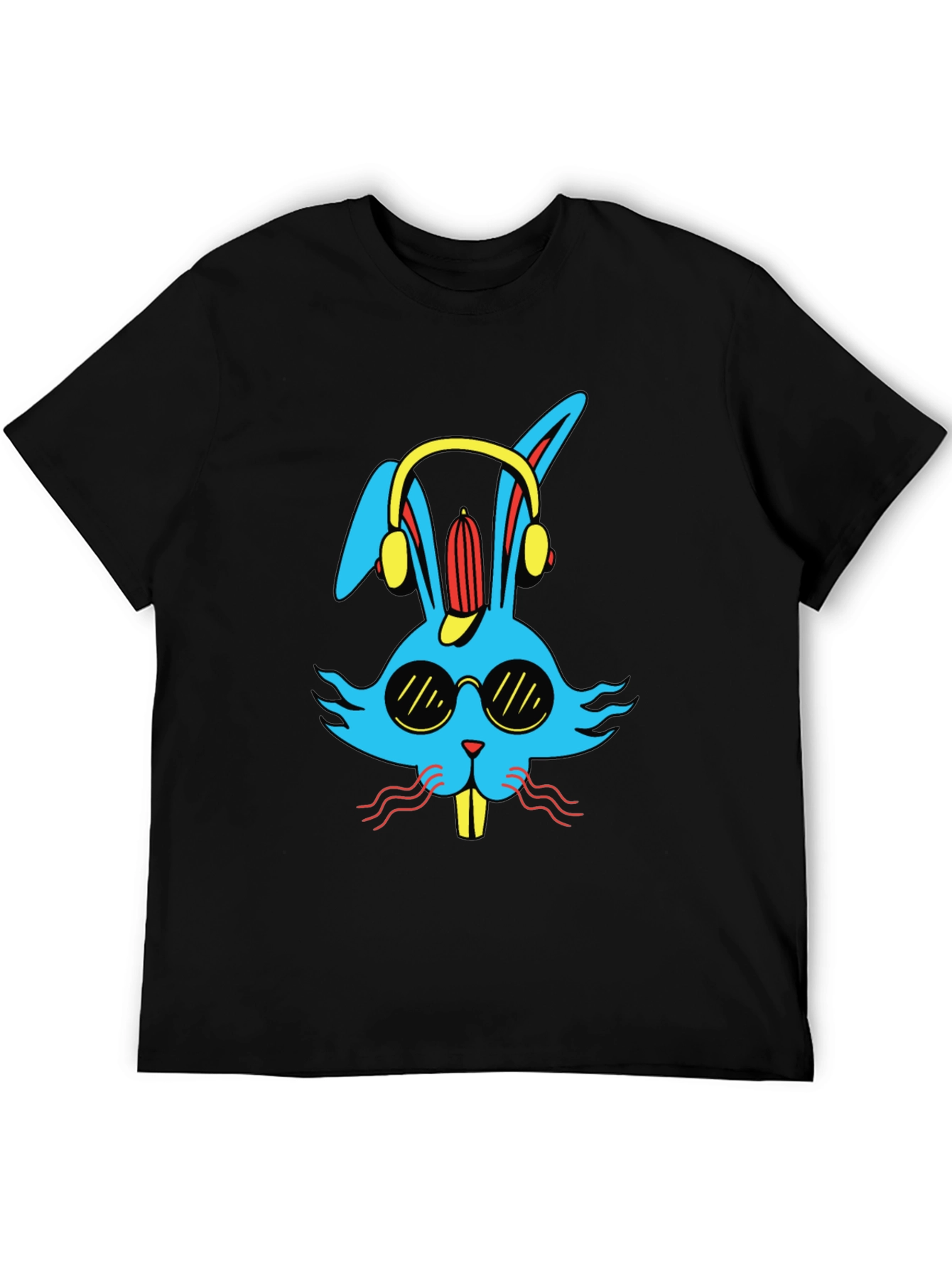 Black Cool Bunny Graphic Tee - Black Cotton Blend view 5