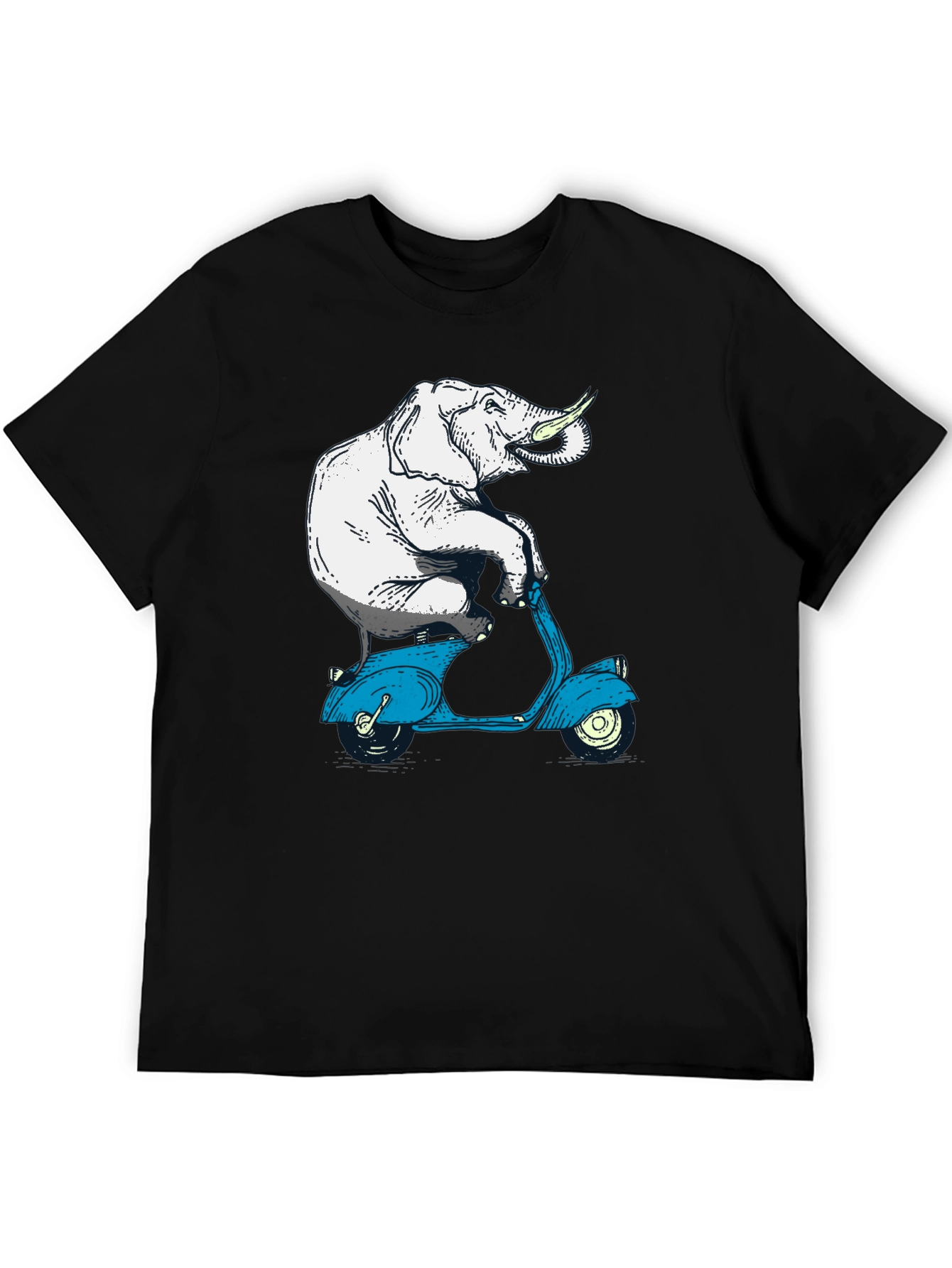Black Elephant on Scooter Graphic Tee - Novelty Print T-Shirt view 5