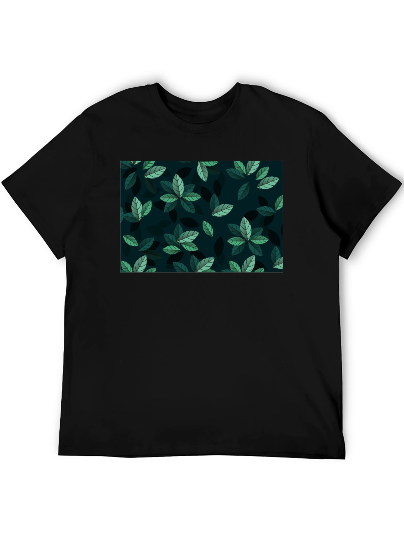 Black Leaf Pattern Crew Neck T-Shirt view 5