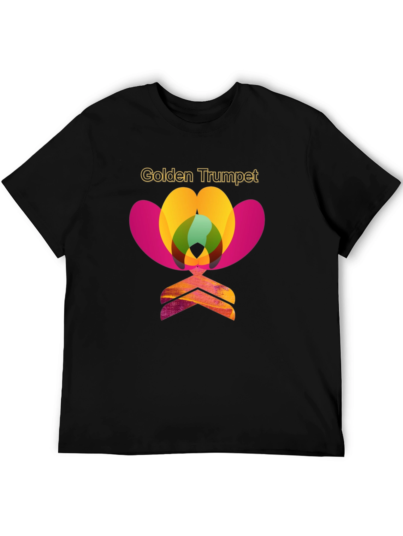 Black Golden Trumpet Graphic Print T-Shirt view 5