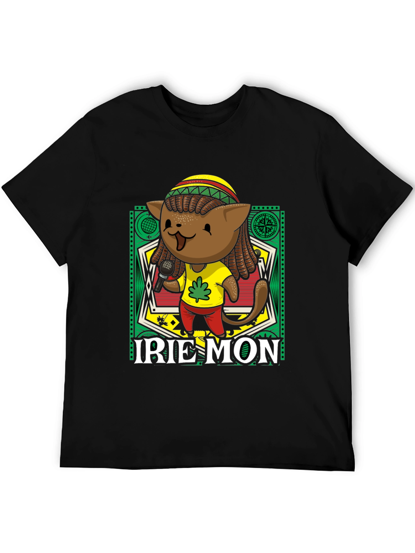 Black Irie Mon Jamaican Cat Graphic T-Shirt view 5