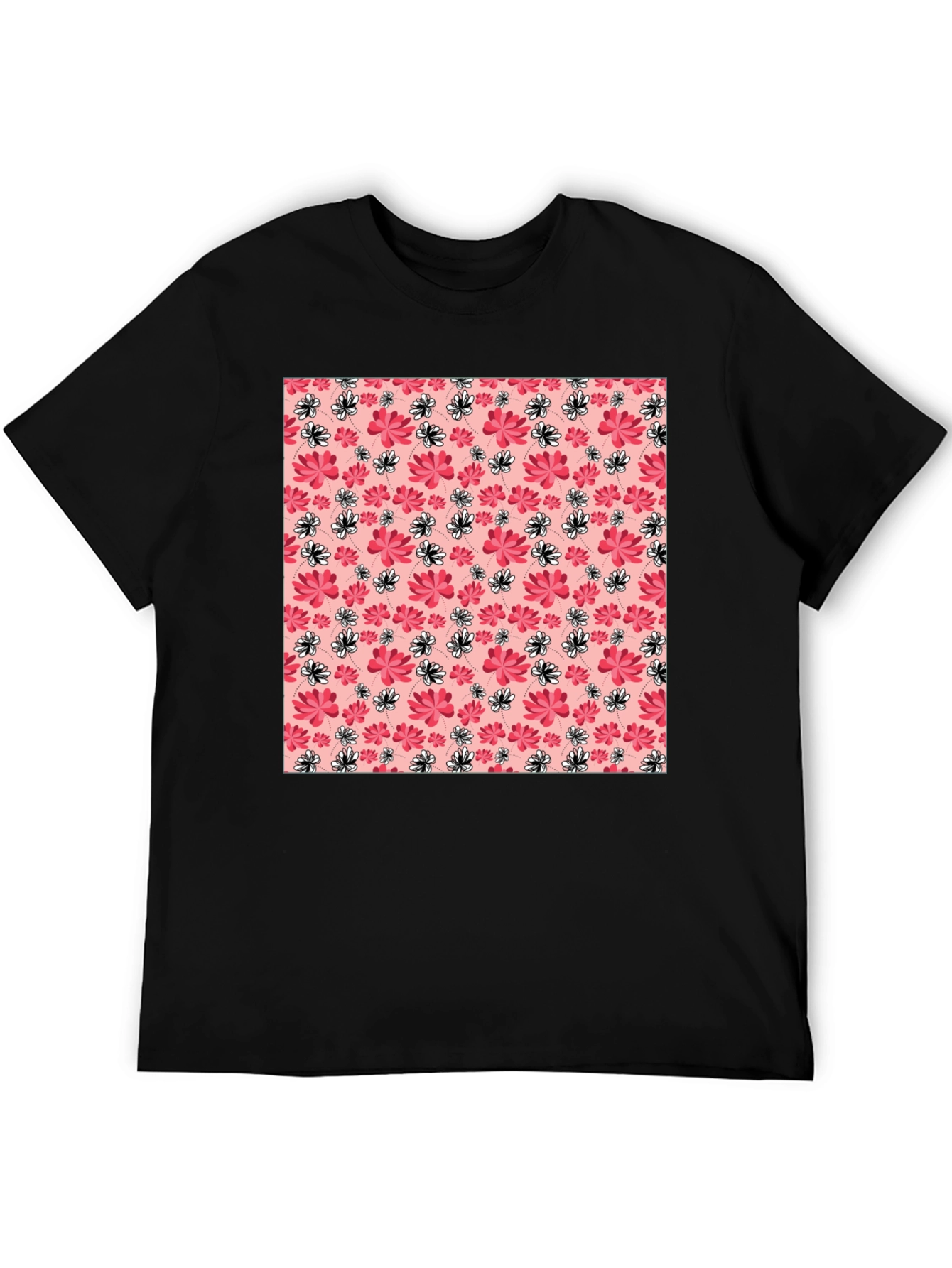 Black Floral Pattern Crew Neck T-Shirt view 5