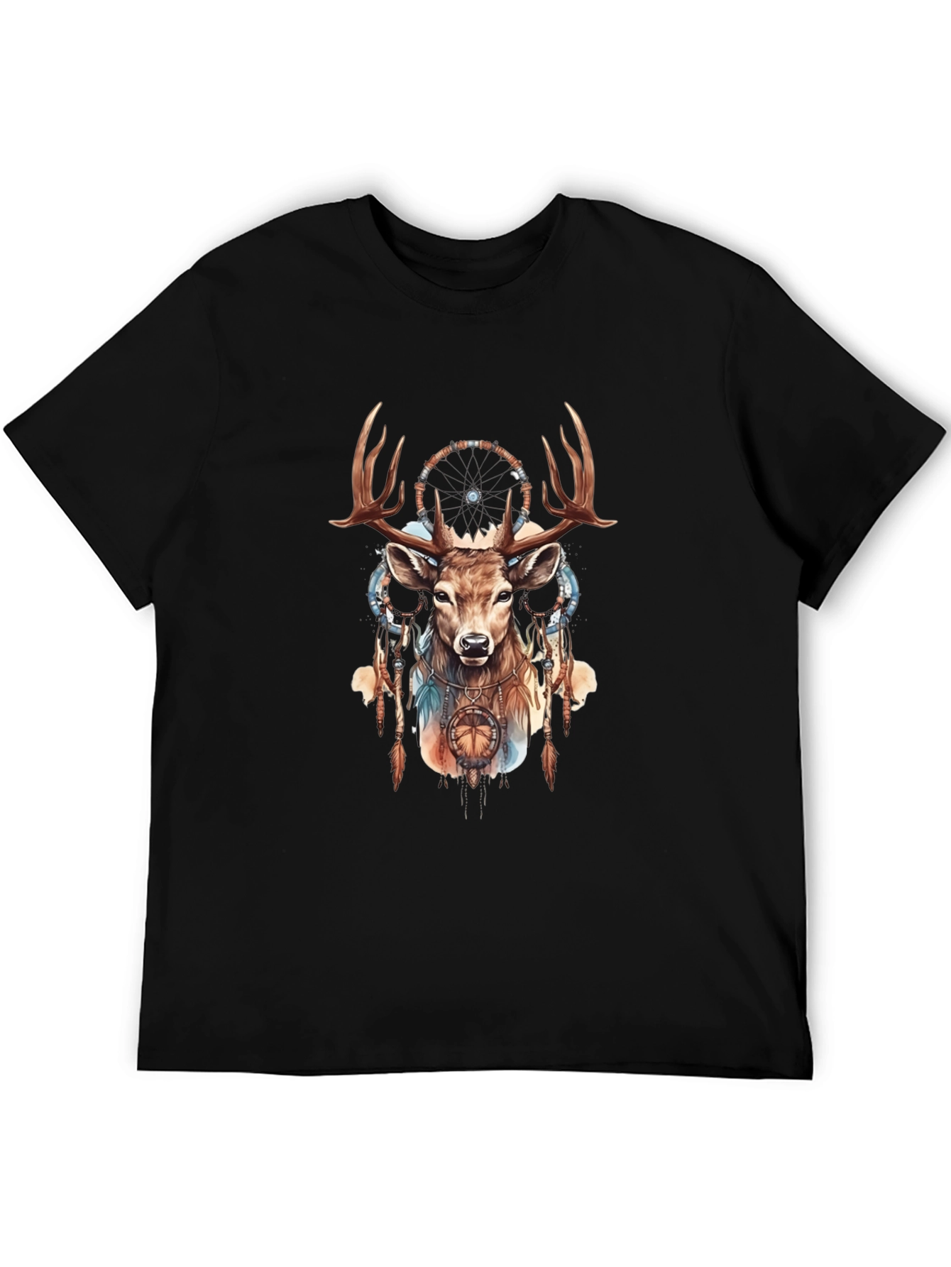 Black Deer Dreamcatcher Graphic Tee - Black Cotton Blend view 5