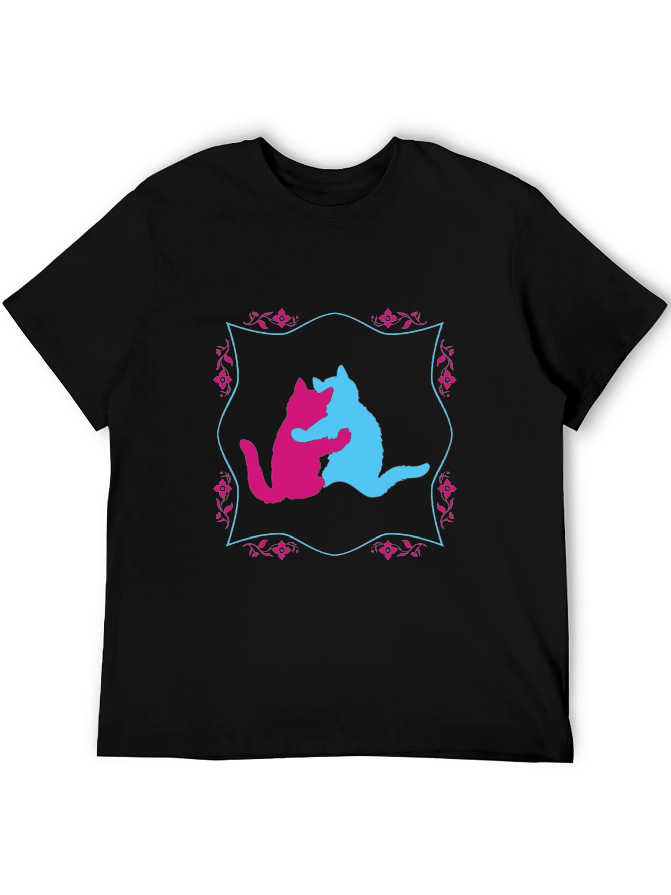 Black Hugging Cats Graphic T-Shirt - Unique Design view 5
