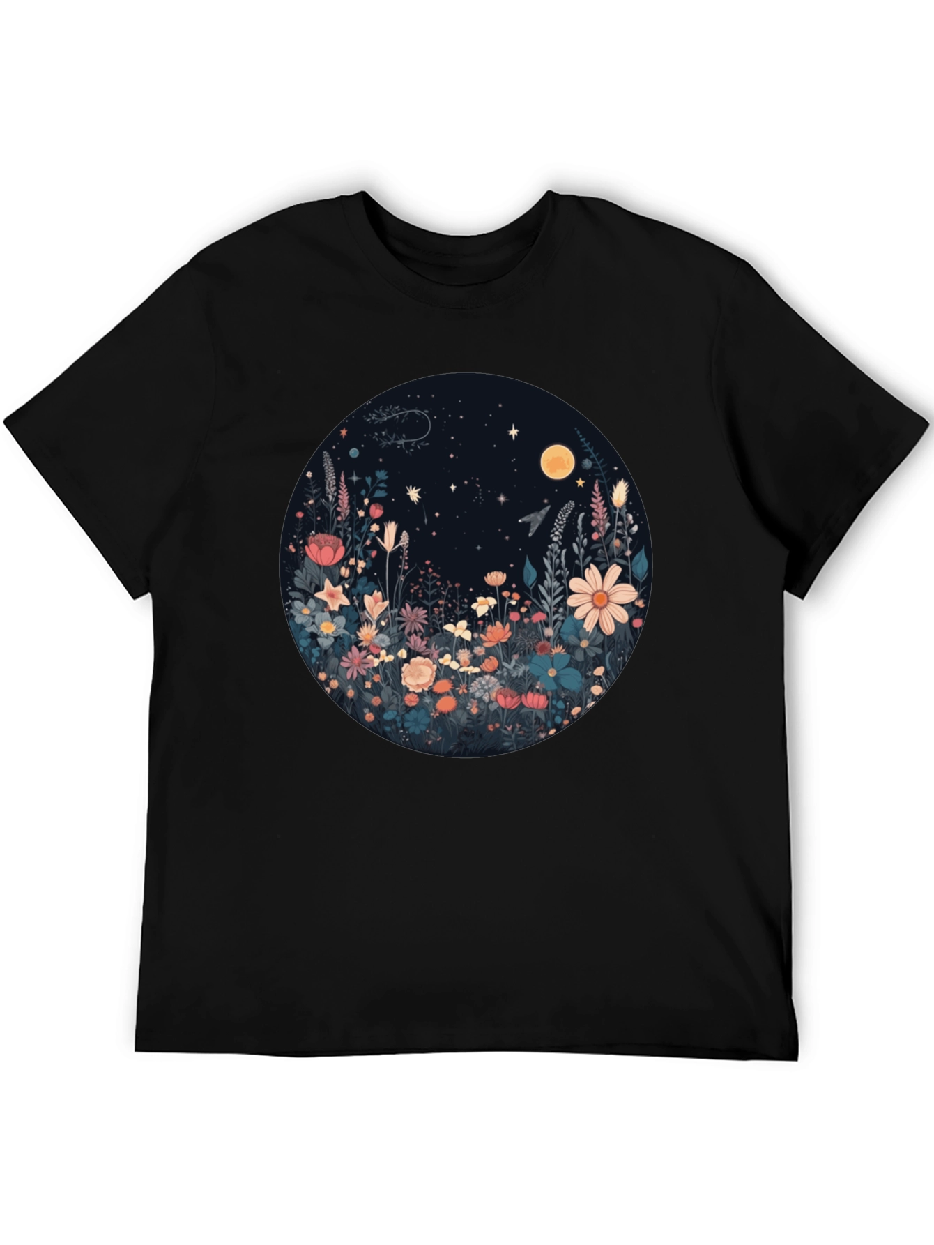 Black Floral Moon T-Shirt - Black Graphic Tee view 5