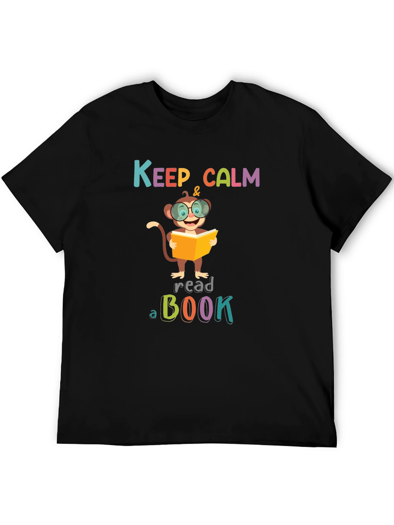 Black Keep Calm and Read a Book Monkey T-Shirt view 5