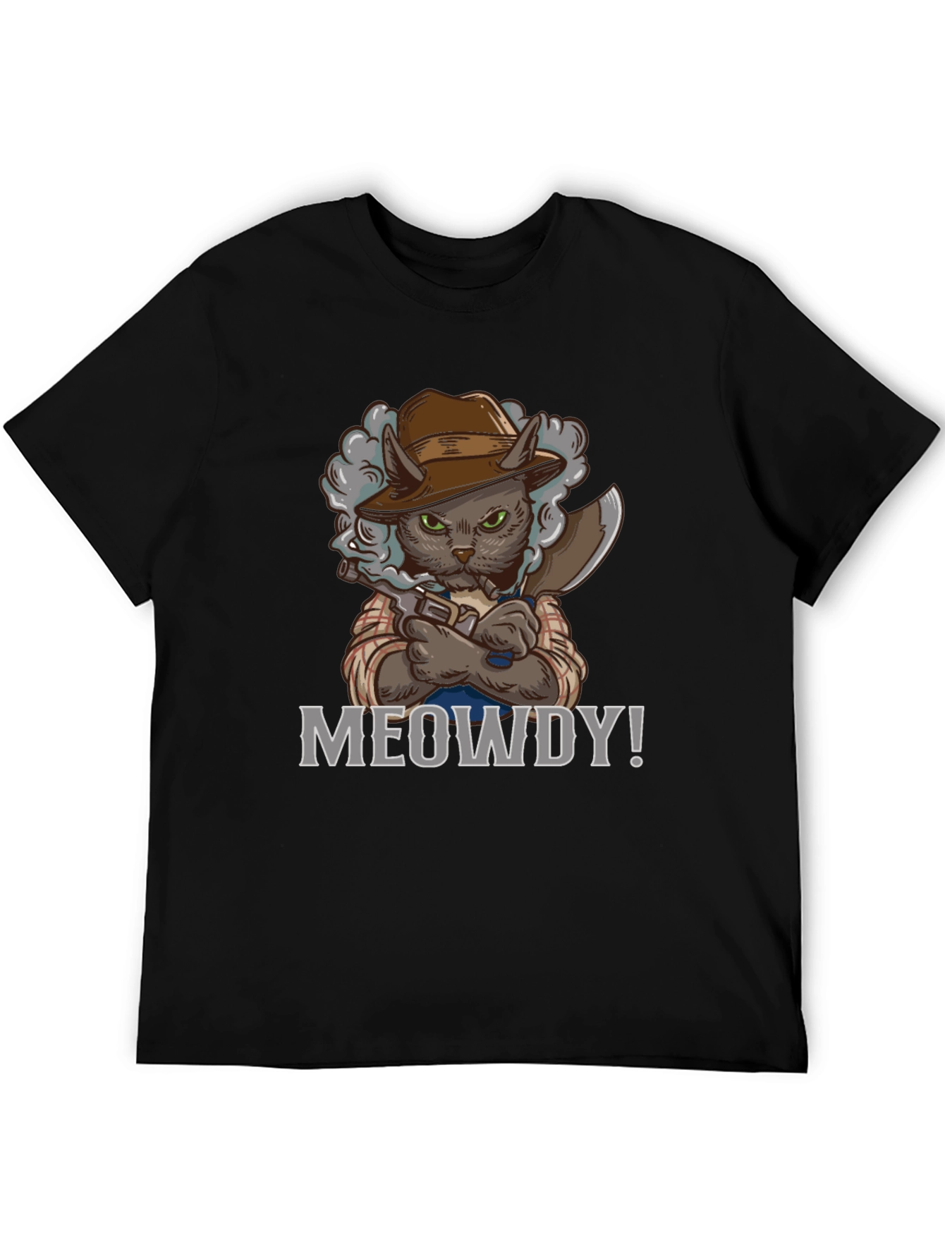 Black Meowdy Cat Cowboy Graphic T-Shirt view 5