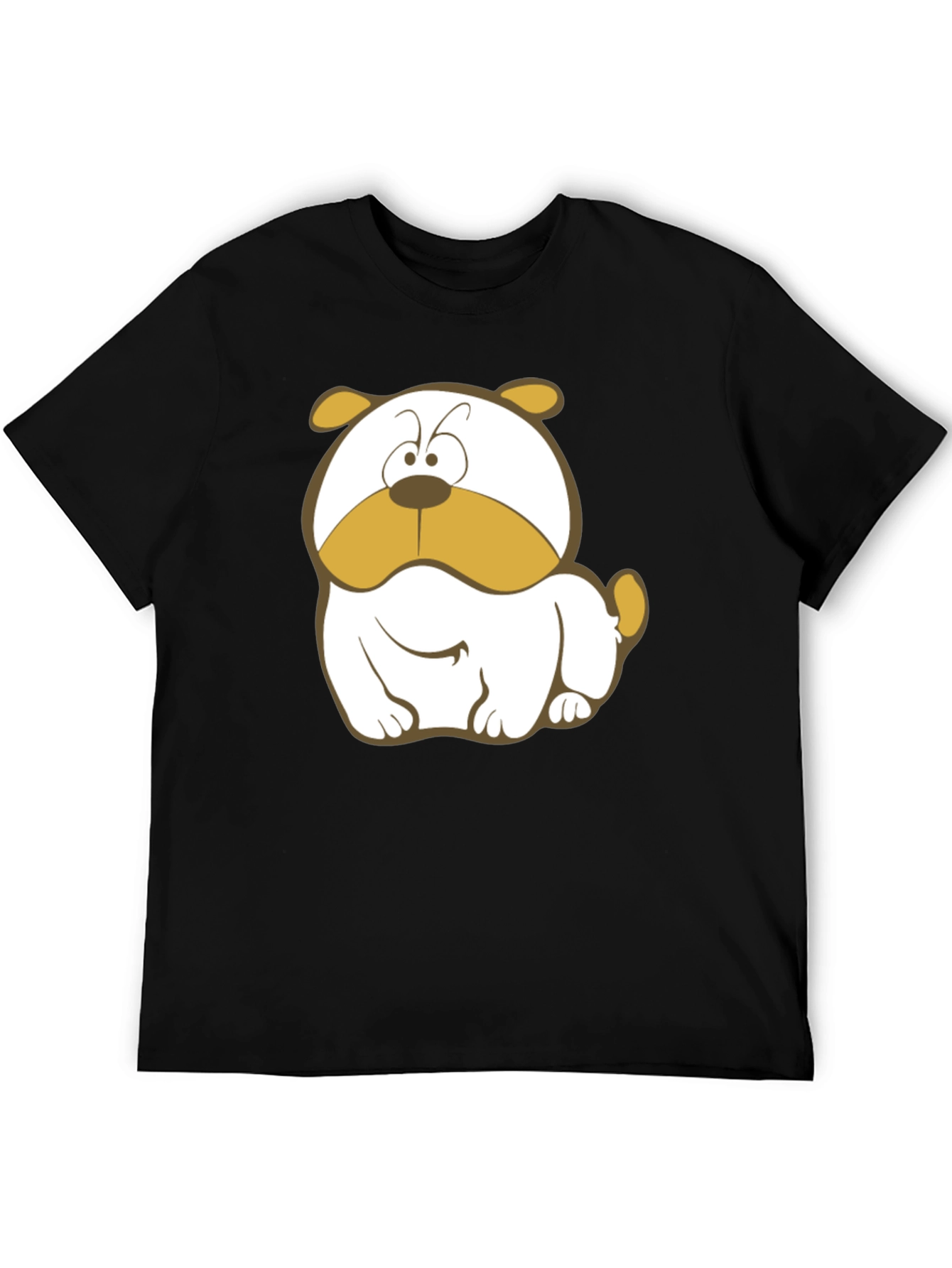 Black Cartoon Bulldog Graphic Tee - Black Cotton T-Shirt view 5