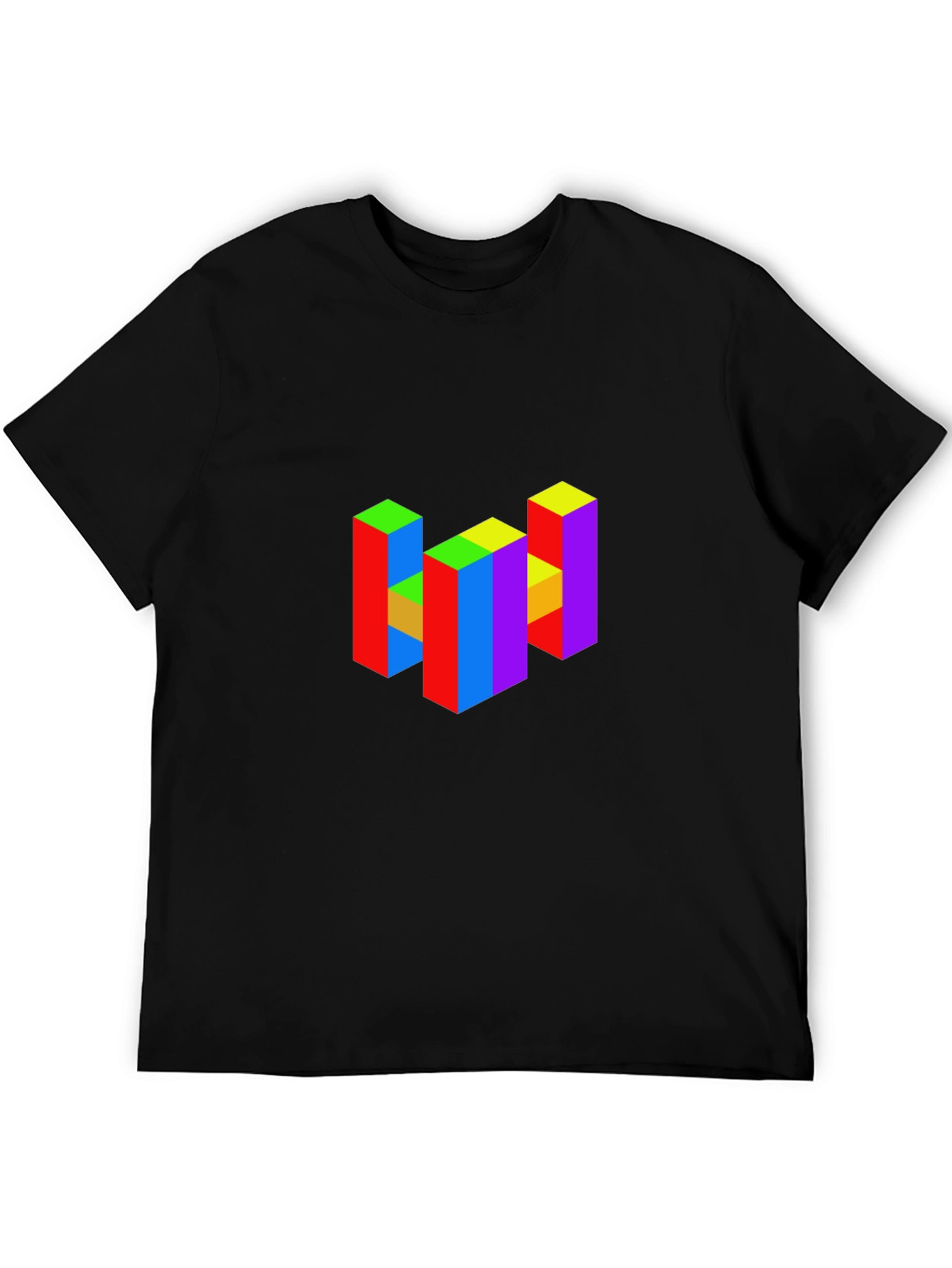 Black Colorful 3D Block Graphic T-Shirt view 5