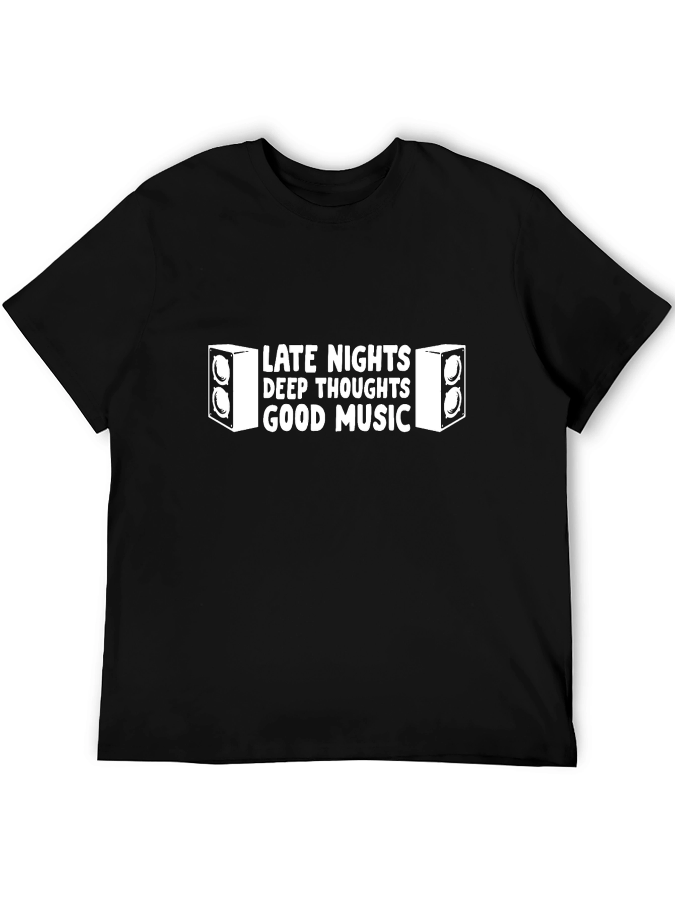 Black Late Nights Deep Thoughts Good Music Graphic Tee view 5