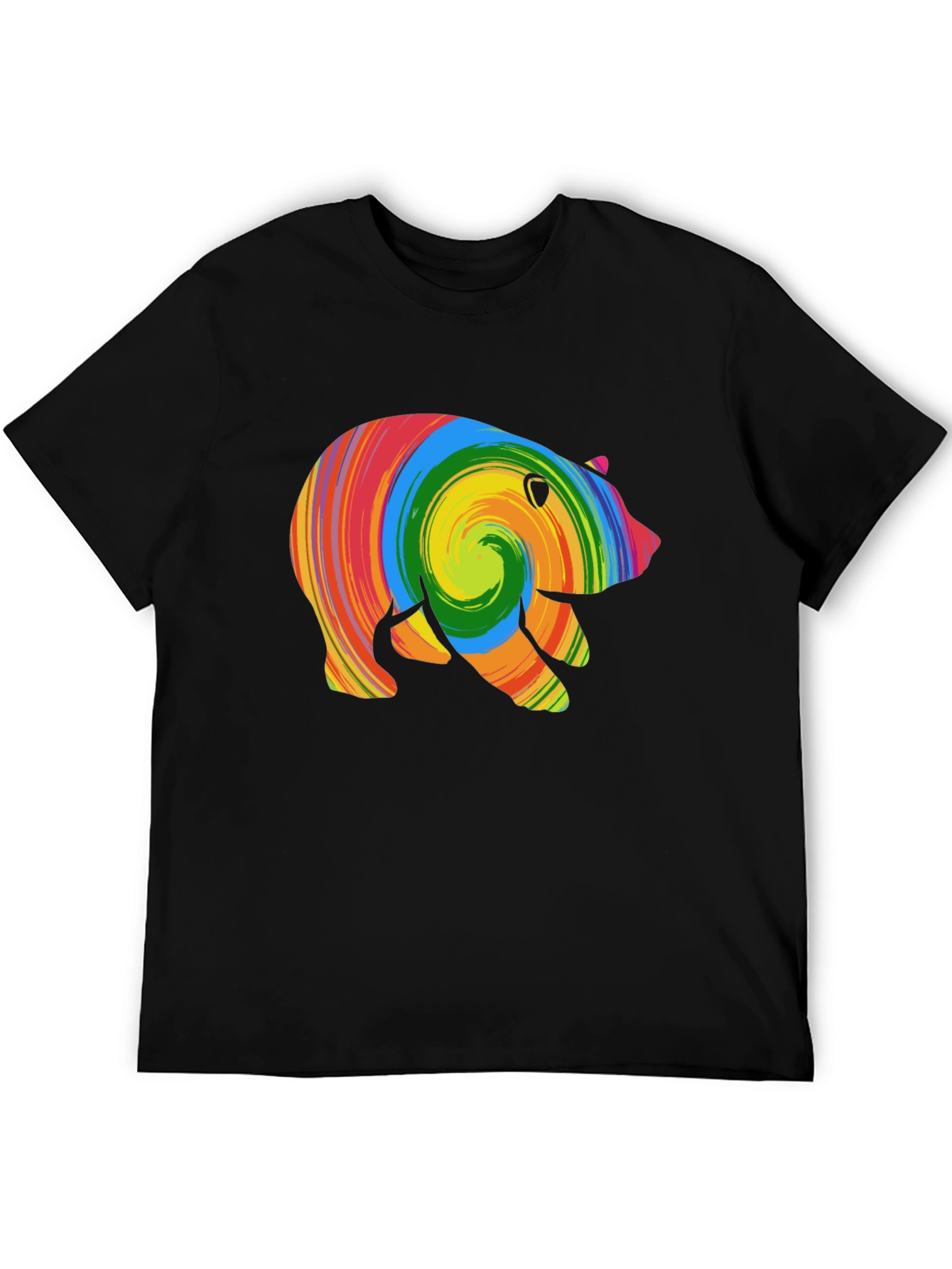 Black Colorful Swirl Bear Graphic T-Shirt view 5