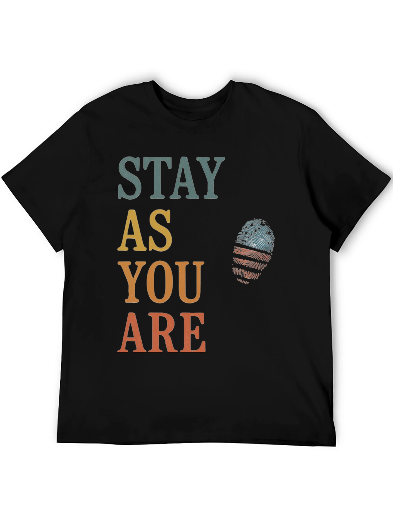 Black Stay As You Are Graphic Tee - Patriotic Fingerprint Design view 5