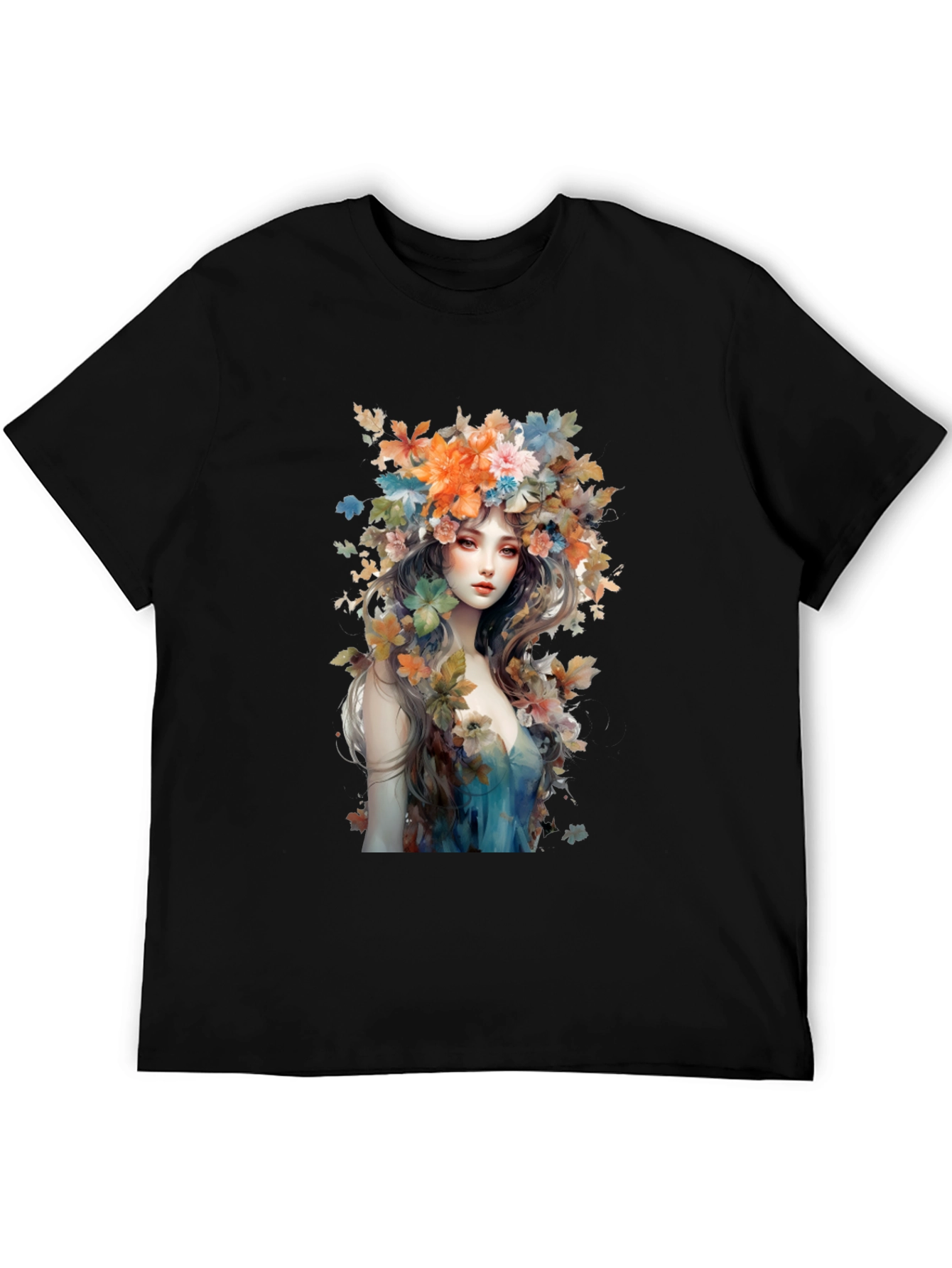 Black Floral Goddess Graphic Tee - Black Cotton view 5