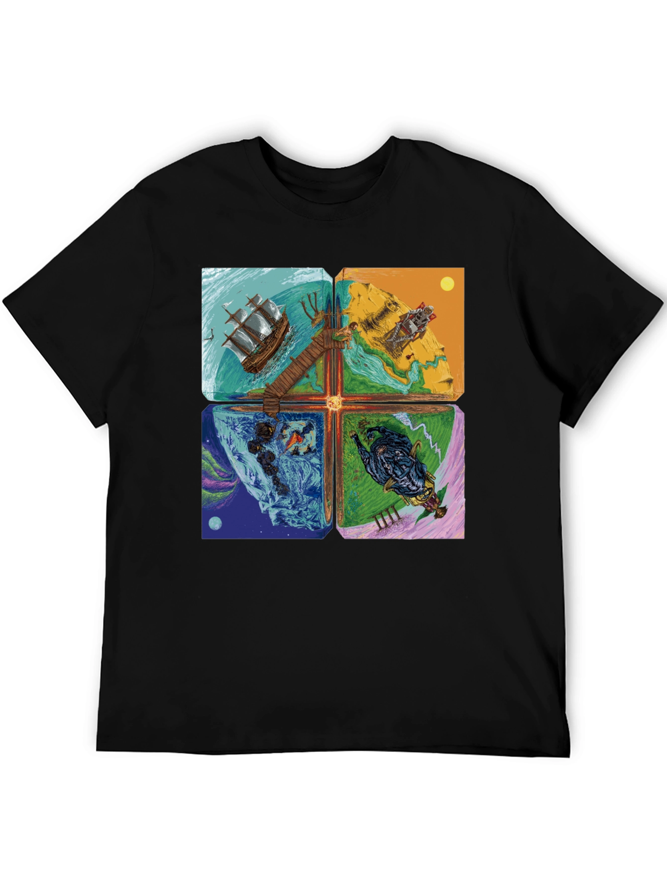 Black Elemental Worlds Graphic Tee - Black Crewneck T-Shirt view 5