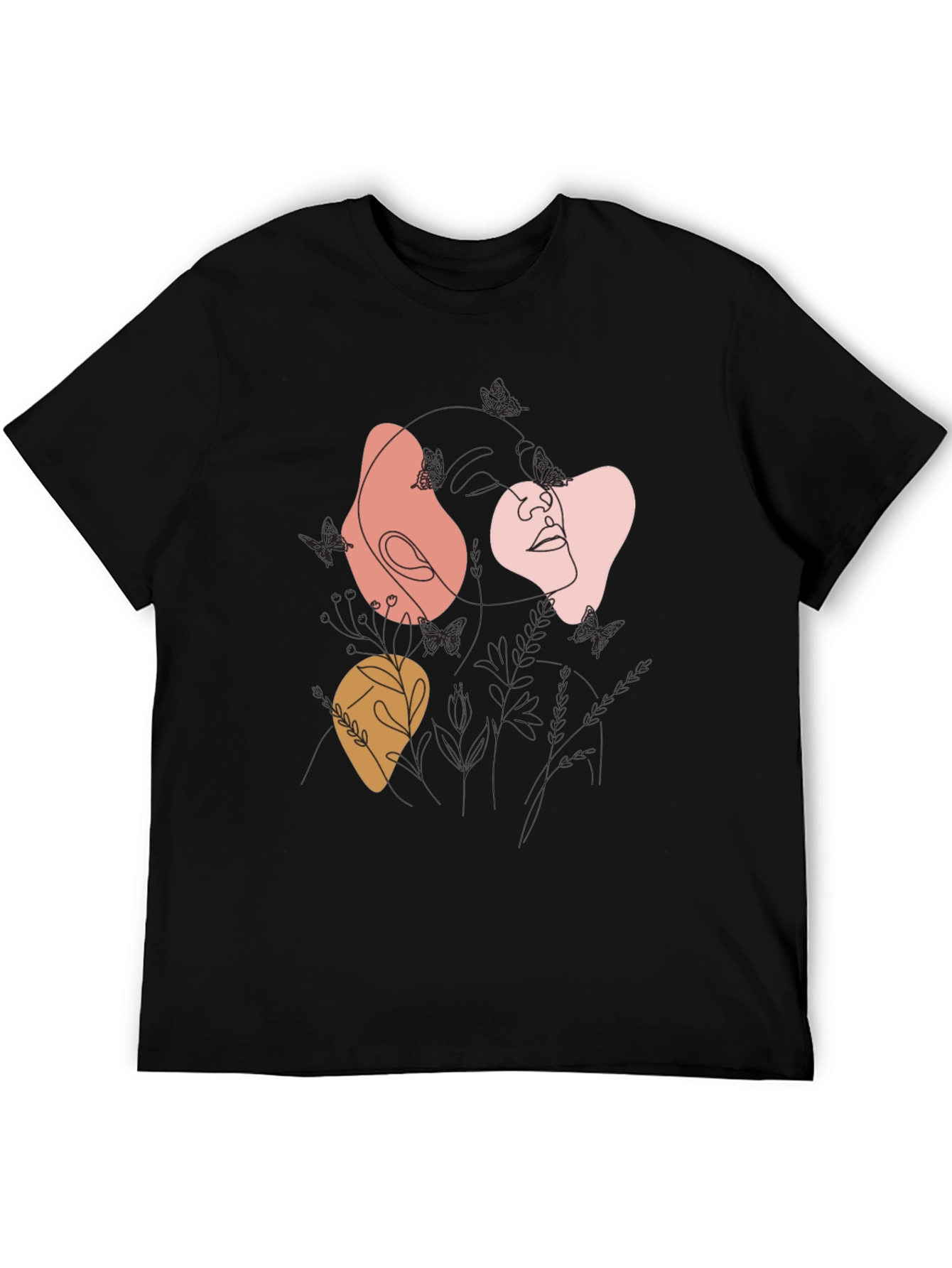 Black Abstract Line Art Graphic Tee - Modern Casual Top view 5