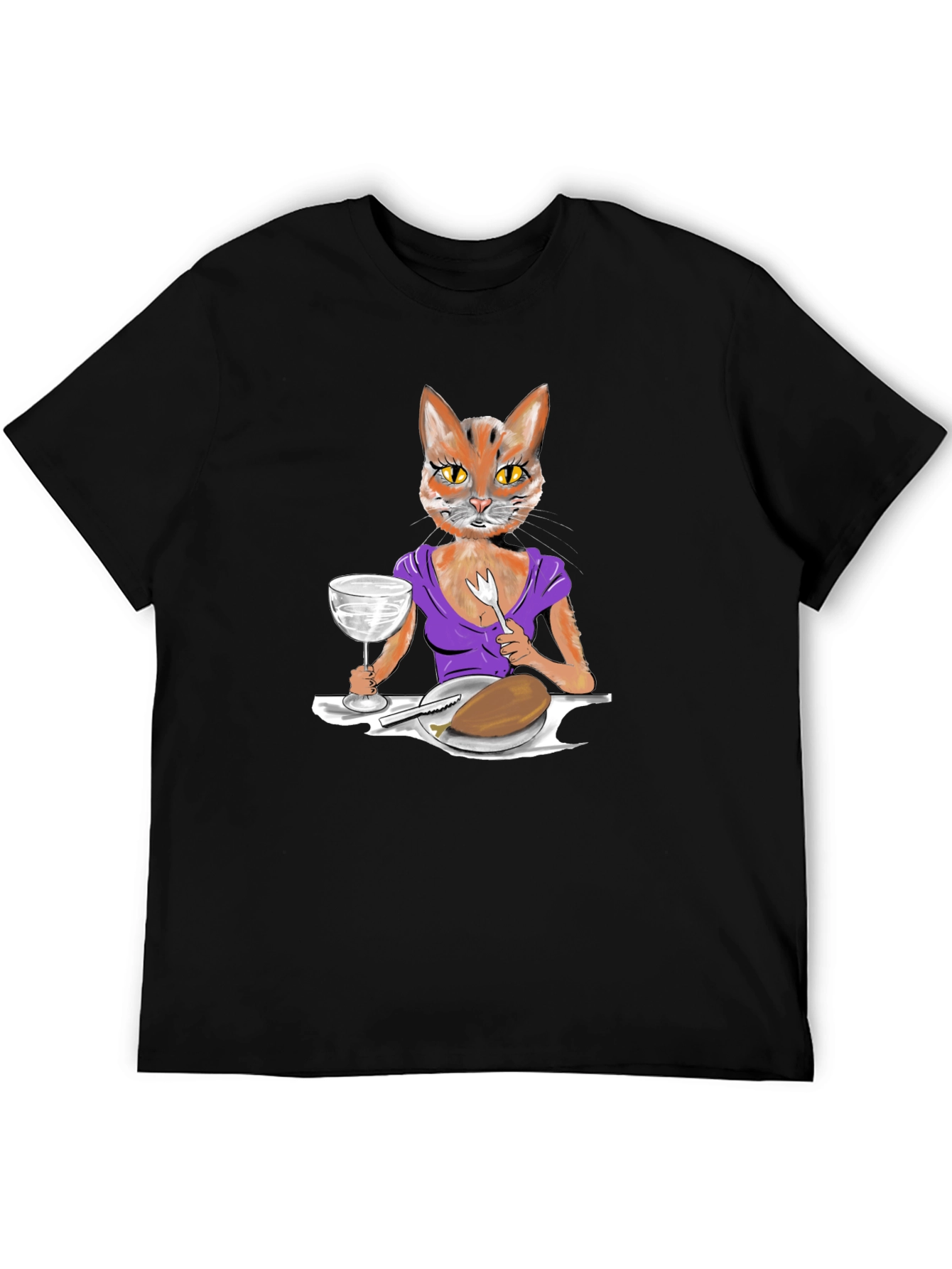 Black Cat Lady Dinner Graphic T-Shirt view 5