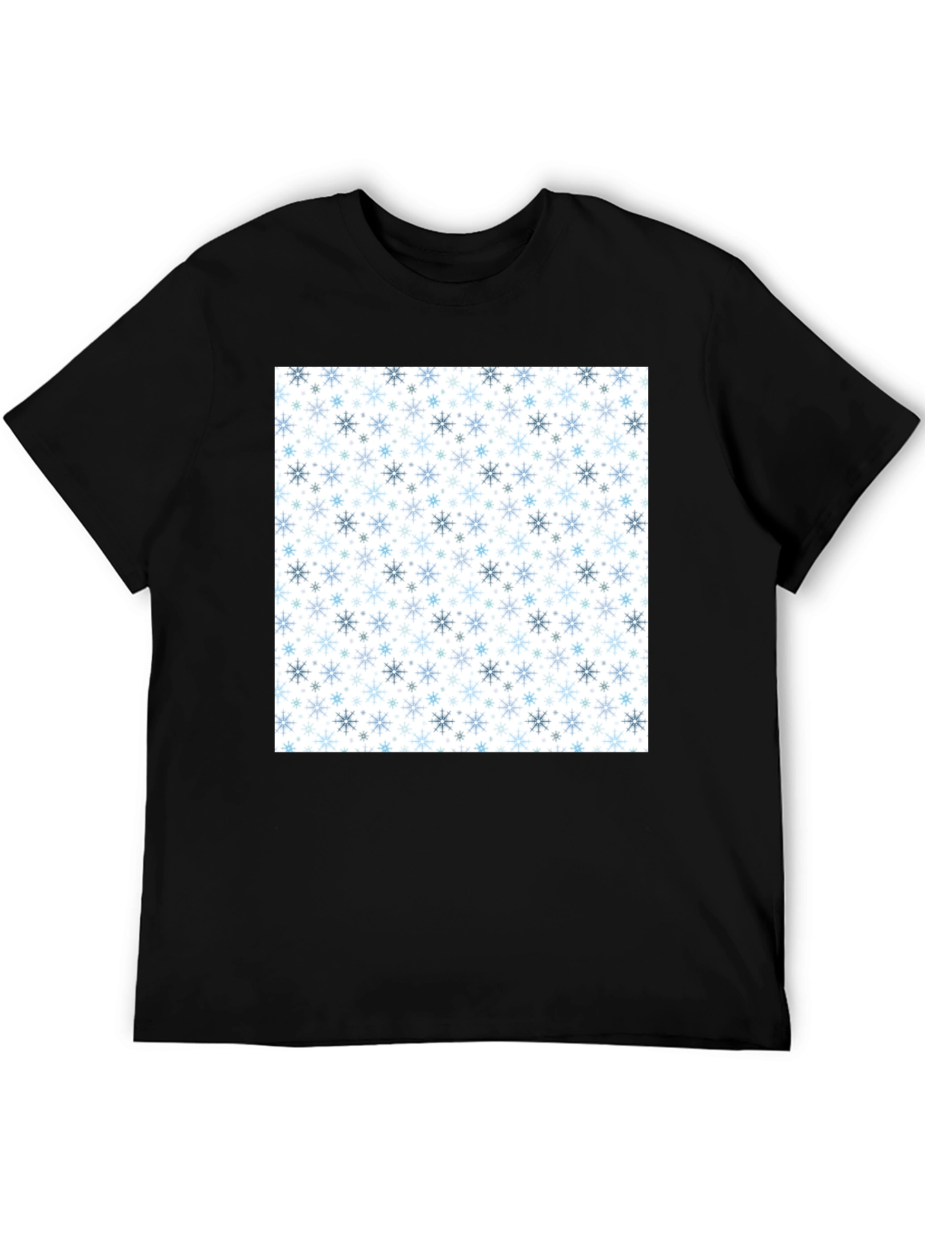 Black Snowflake Pattern Black T-Shirt view 5