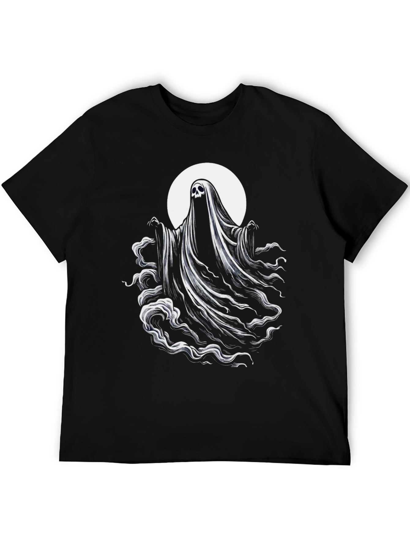 Black Spooky Ghost Graphic Tee - Black Cotton Blend Shirt view 5