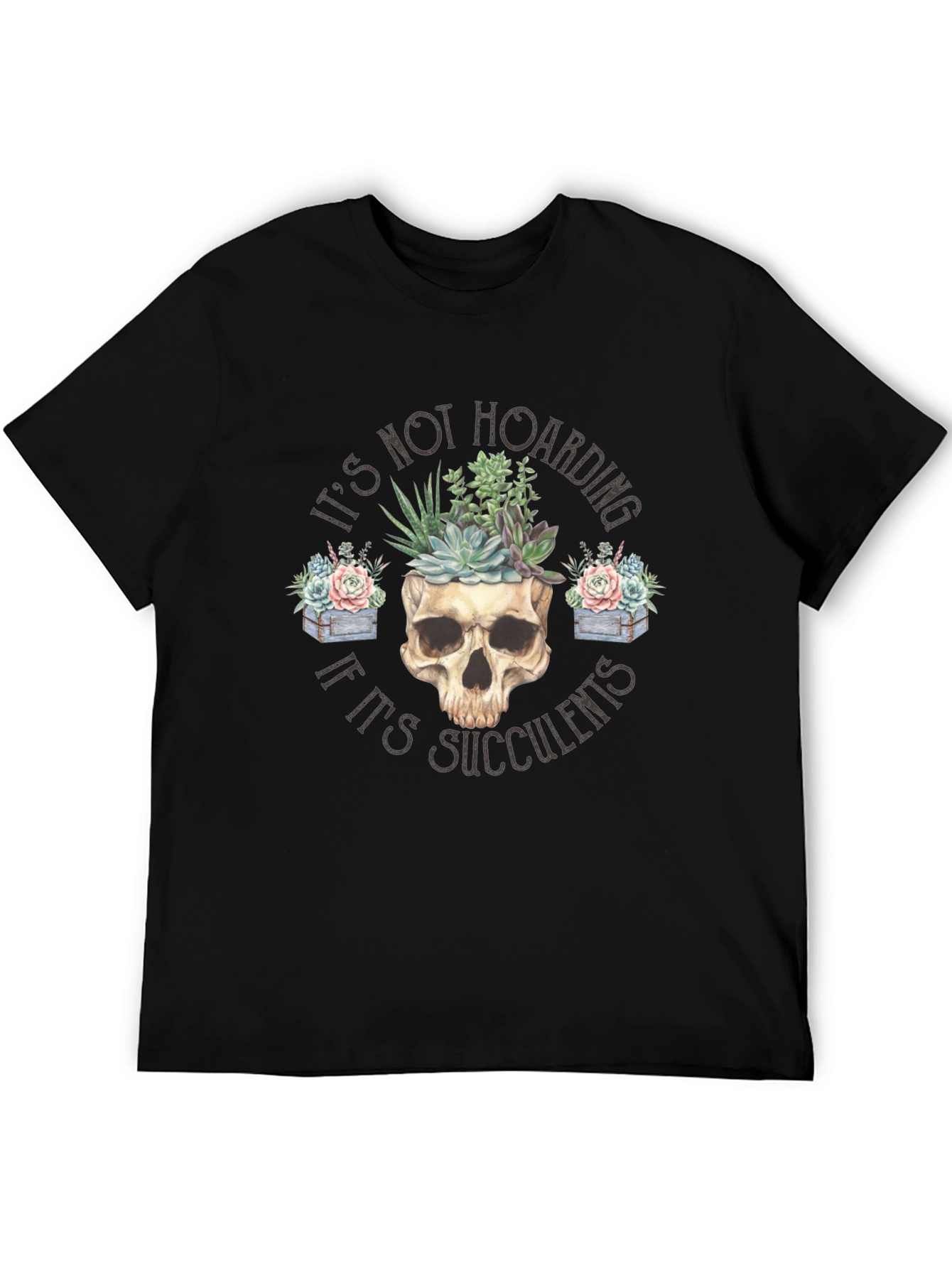 Black Succulent Skull T-Shirt - Funny Plant Lover Tee view 5