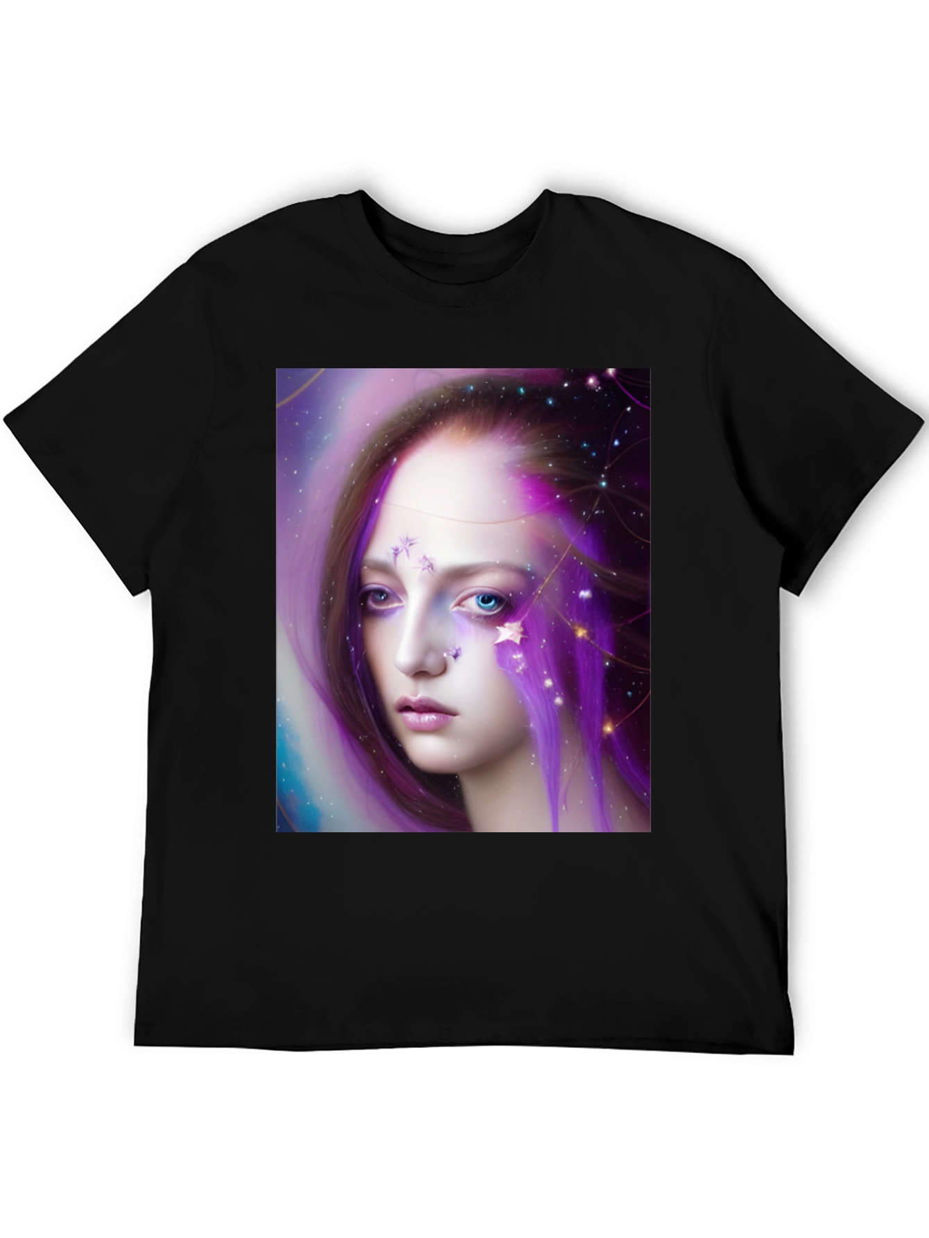 Black Celestial Woman Graphic Tee - Unique Art Shirt view 5